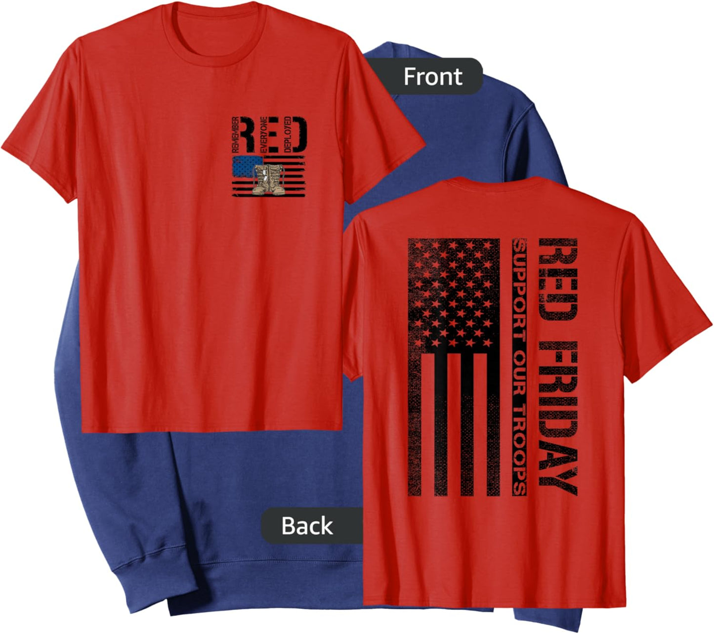 (2 Sided Print) Red Friday Support Our Troops Sweatshirt - Sweatshirt | Navy