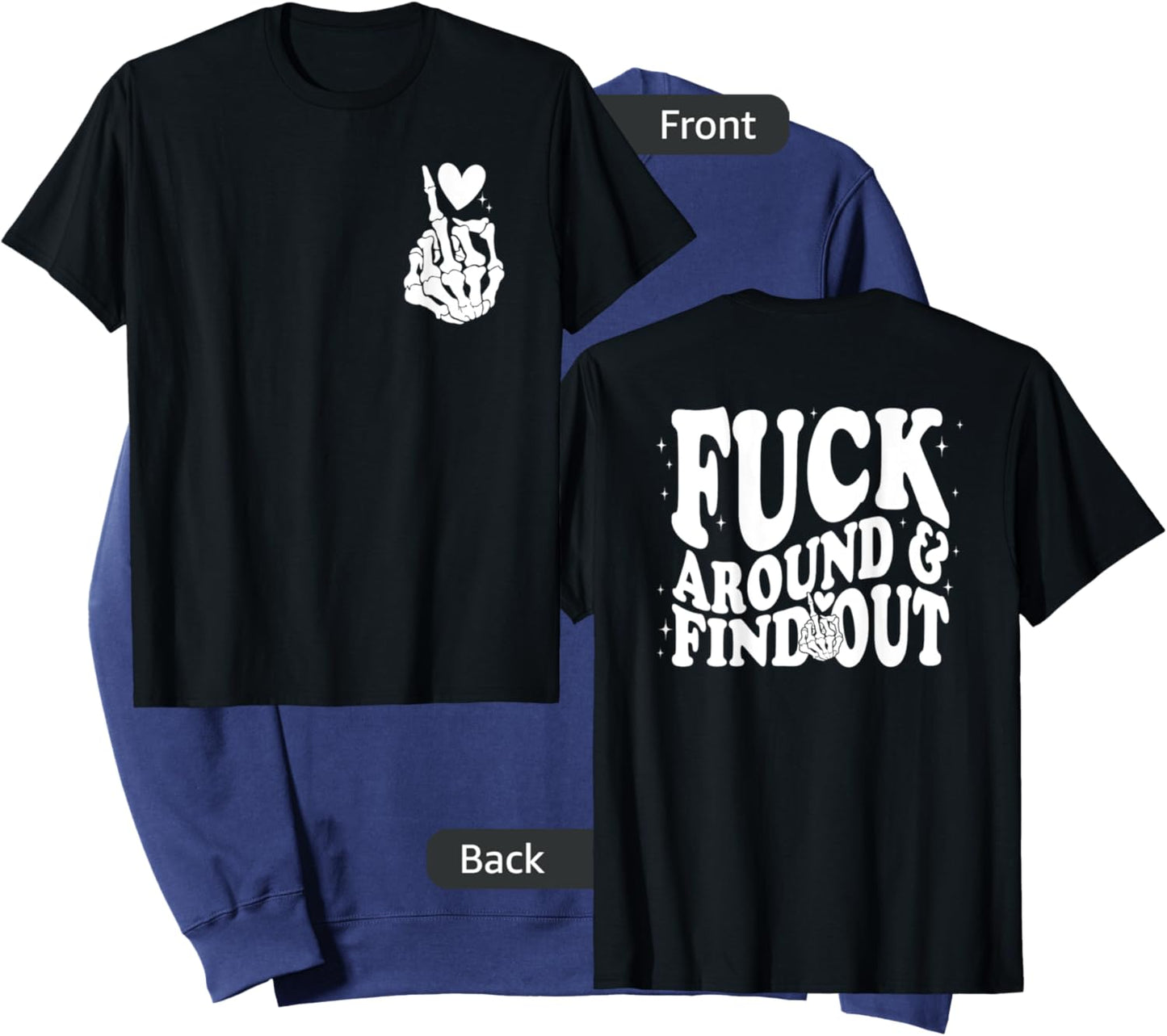 Funny Middle Finger Skeleton Front & Back Graphic Sweatshirt - Sweatshirt | Navy