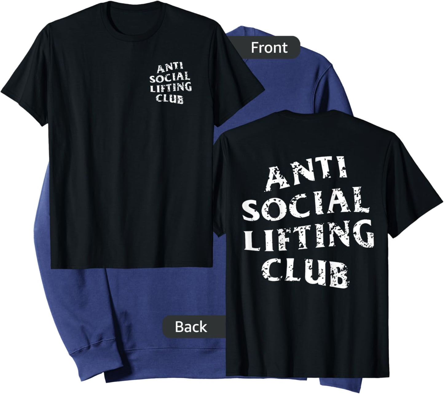 Anti Social Lifting Club: Distressed White (Front + Back) Sweatshirt - Sweatshirt | Navy