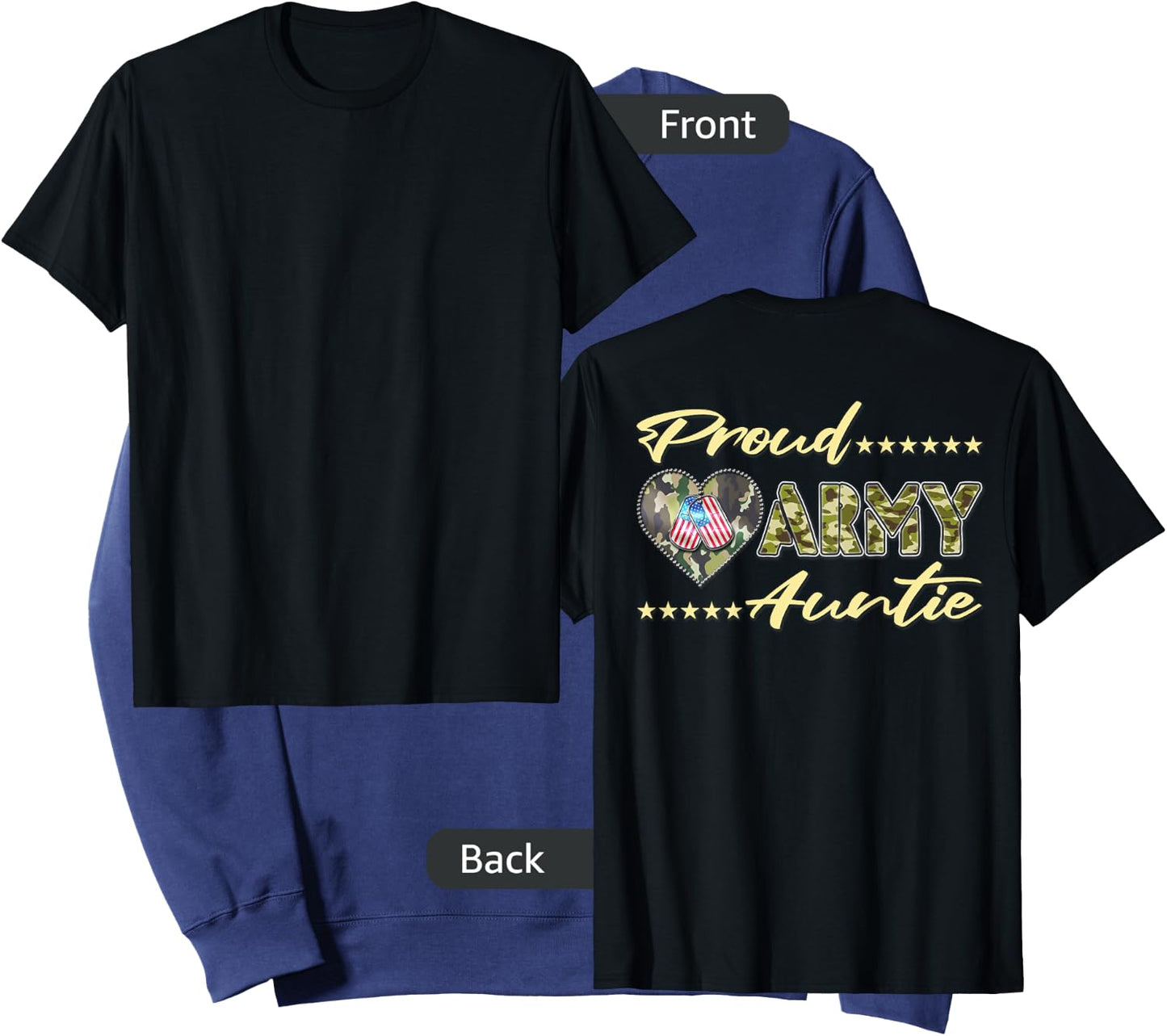 Proud Army Auntie US Flag Dog Tags Heart Military Aunt Gifts Sweatshirt - Sweatshirt | Navy