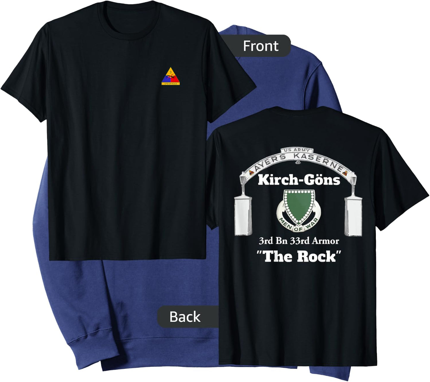 3rd AD front-Ayers Kaserne-3rd Bn 33rd Armor design on back Sweatshirt - Sweatshirt | Navy