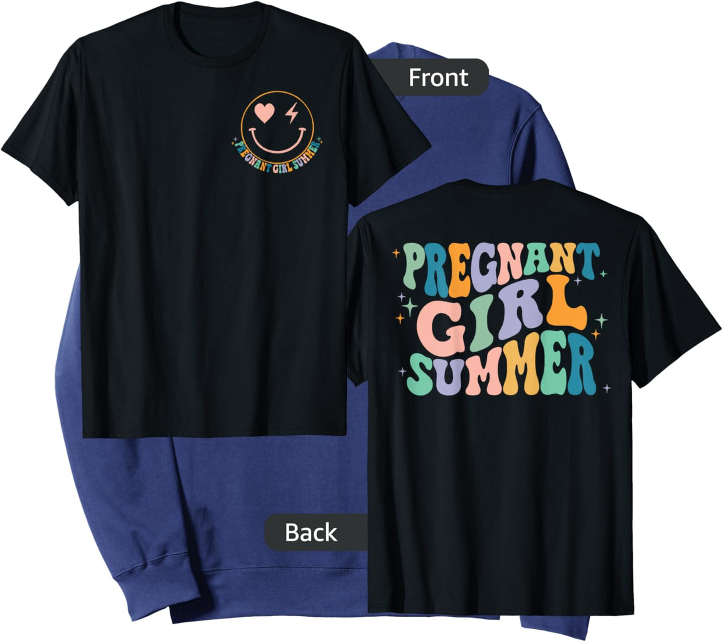 Pregnant Girl Summer Groovy (2 Sided Front+Back) Sweatshirt - Sweatshirt | Navy