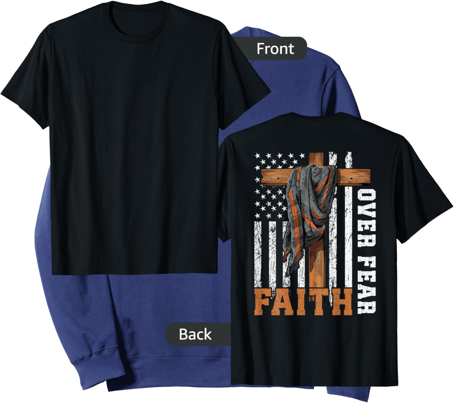 Bible Verse Faith Over Fear USA Flag Christian Cross On Back Girls Kids Men Sweatshirt - Sweatshirt | Navy