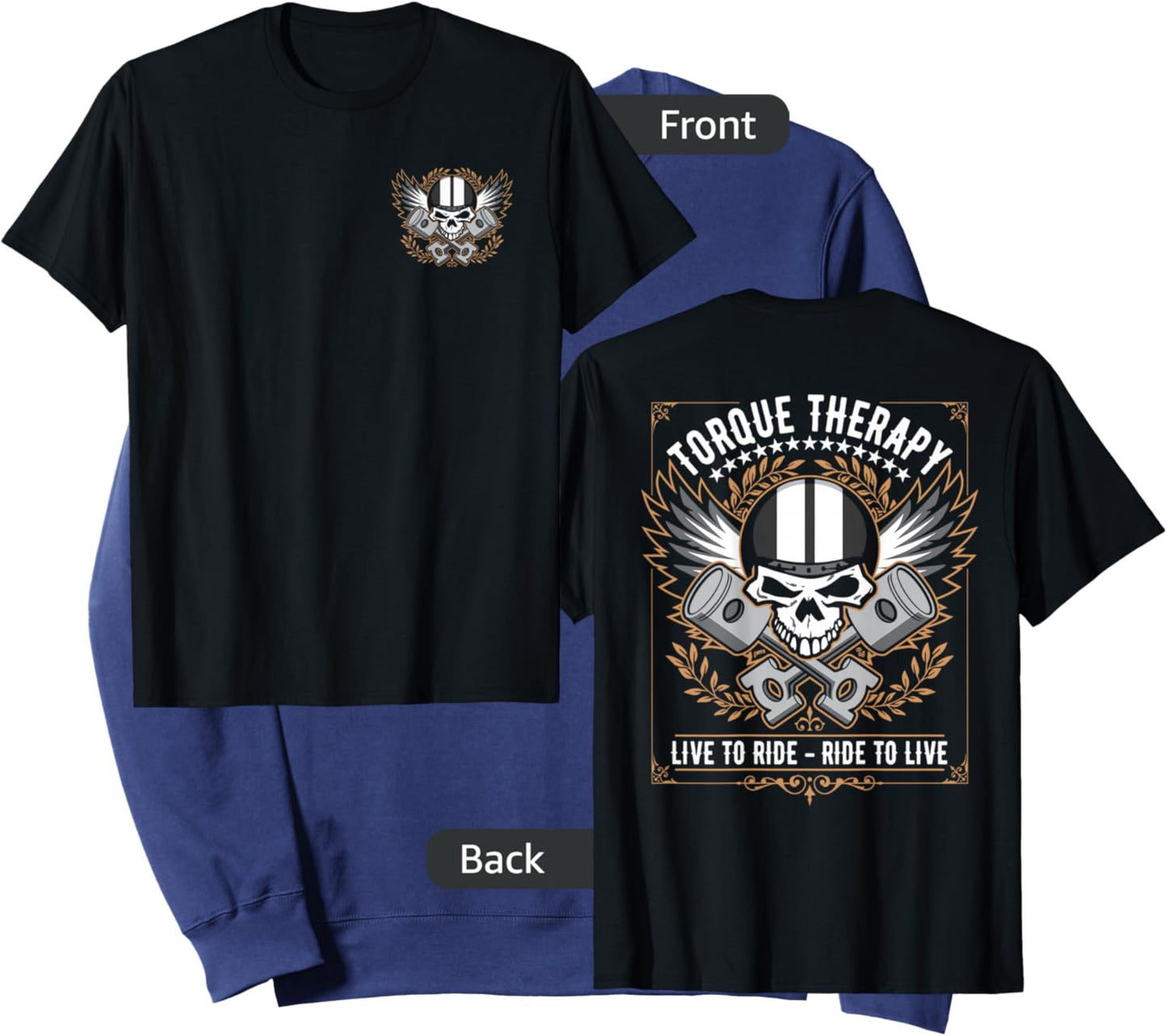 Torque Therapy Live to Ride, Ride to Live Biker Skull Design Sweatshirt - Sweatshirt | Navy