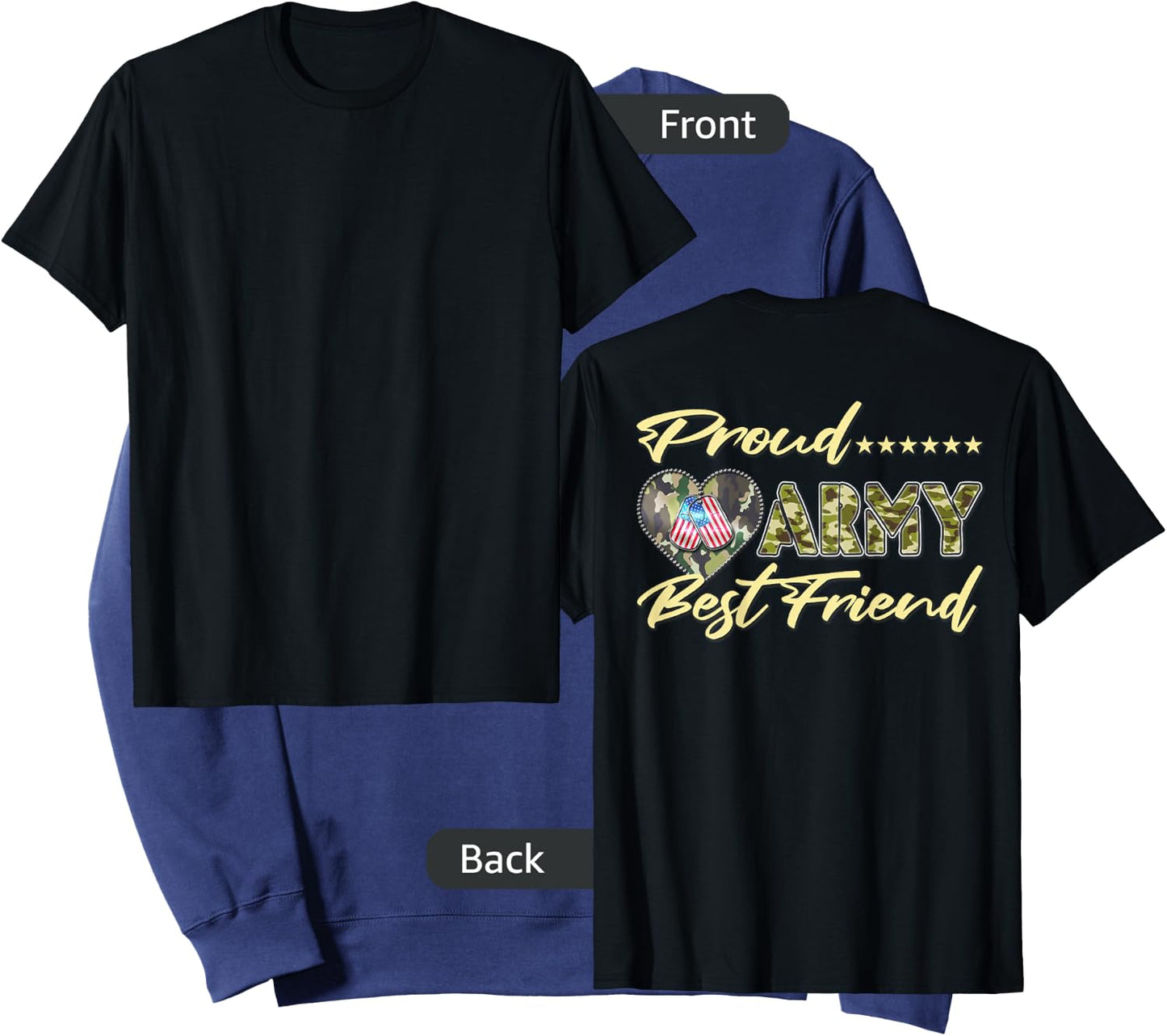Proud Army Best Friend - US Flag Dog Tag Heart Military Gift Sweatshirt - Sweatshirt | Navy