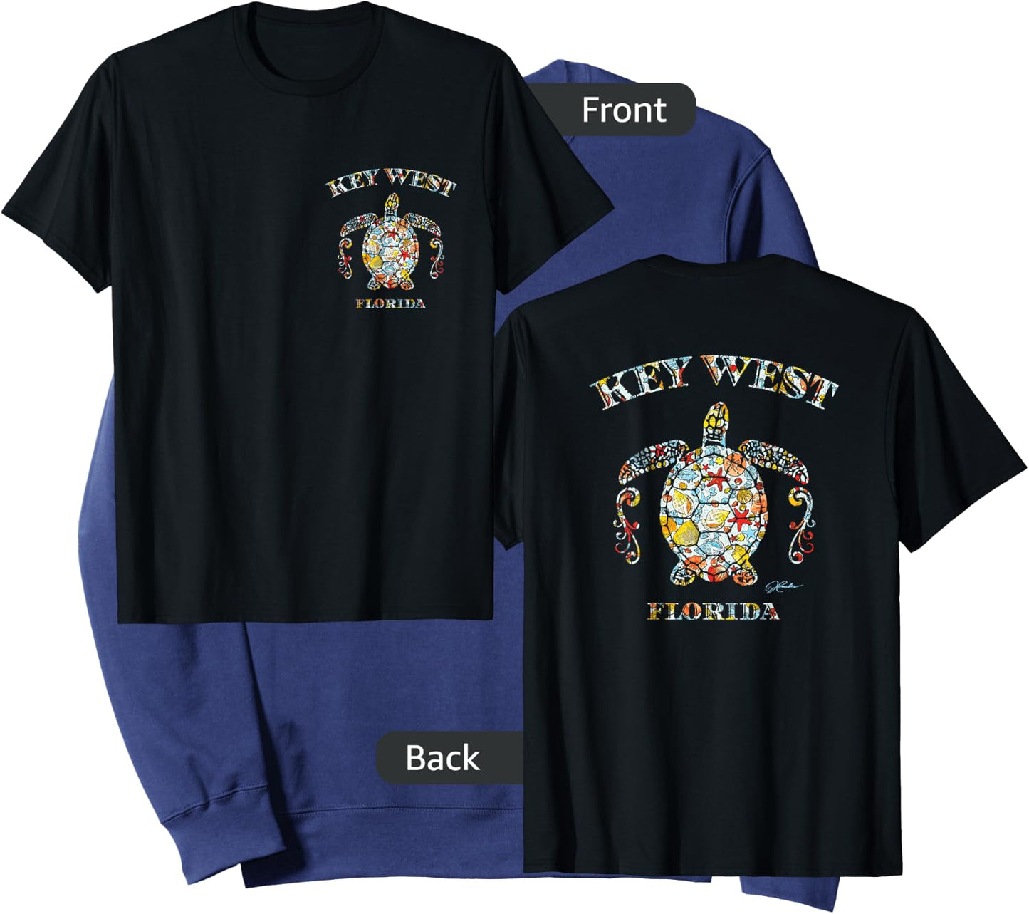 JCombs: Key West, FL, Sea Turtle w/ Seashells (Two-Sided) Sweatshirt - Sweatshirt | Navy