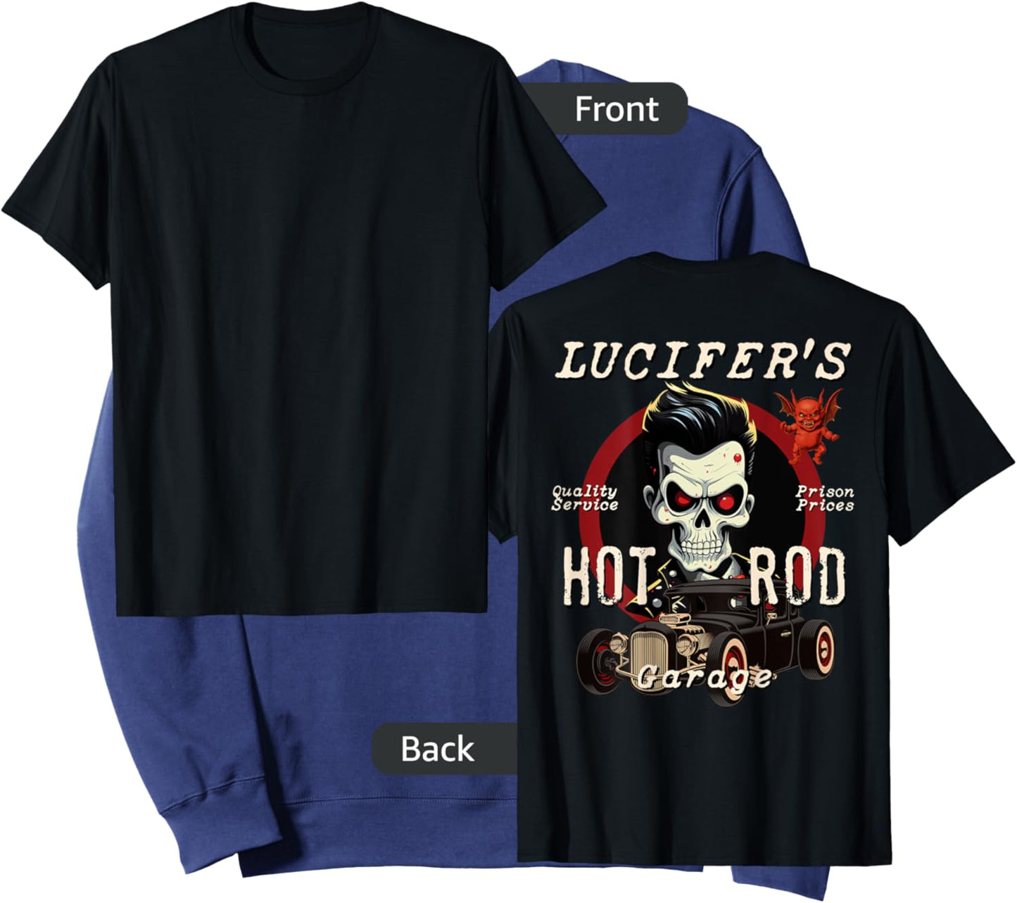 Lucifer's Hot Rod Garage Biker Rockabilly Skull Retro Sweatshirt - Sweatshirt | Navy