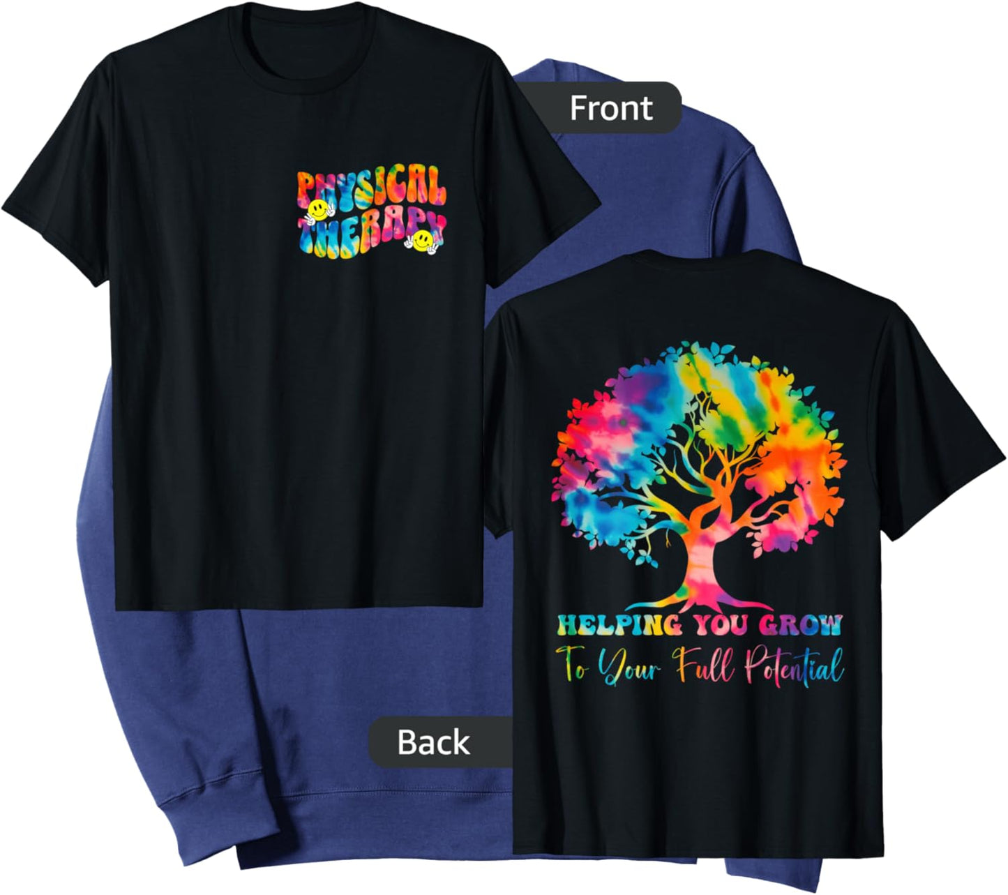 (2 SIDED) Physical Therapy Month Tie Dye Groovy PT Month 70s Sweatshirt - Sweatshirt | Navy