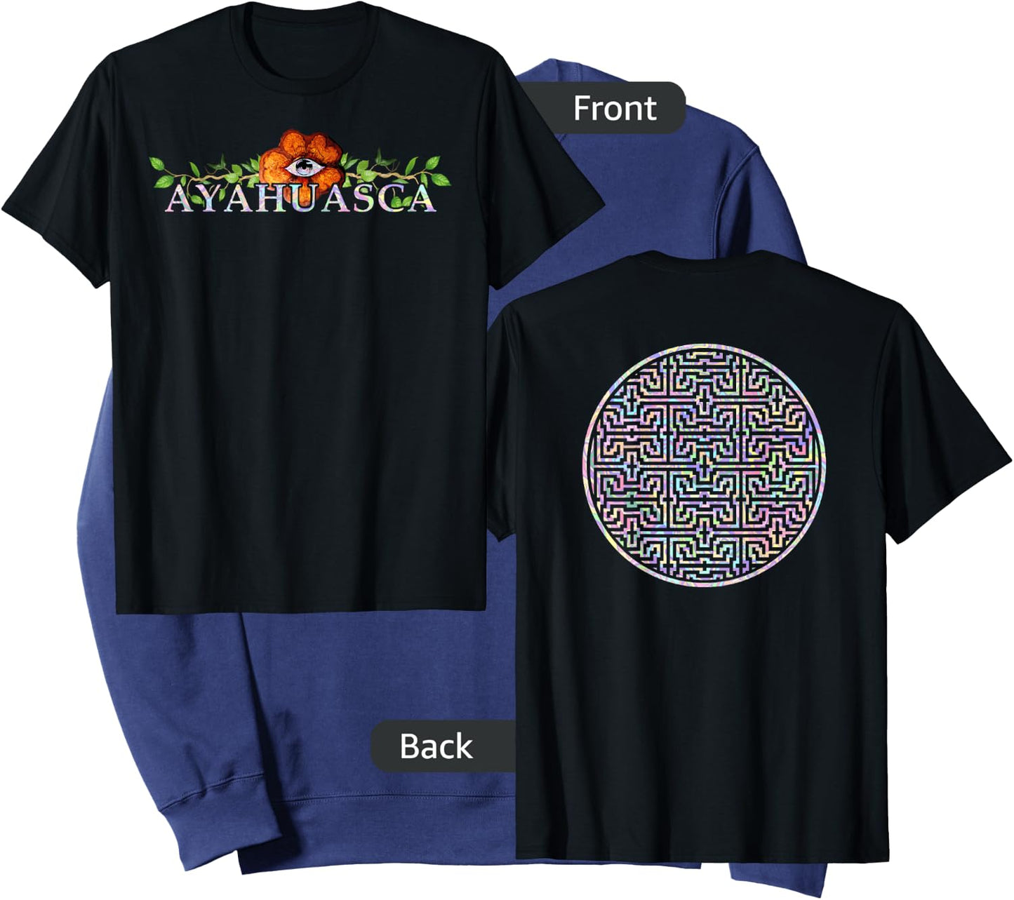 2 SIDED AYAHUASCA Shipibo Sacred Geometry DMT Shirt Sweatshirt - Sweatshirt | Navy