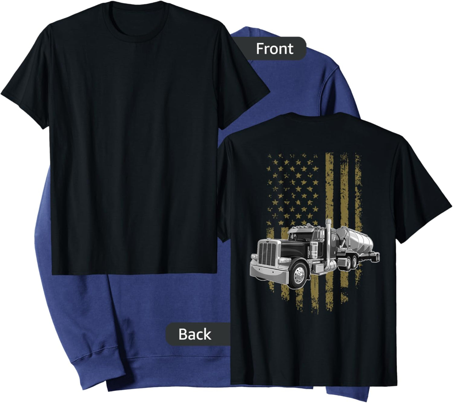 On Back- Big Rig Semi Trailer Truck Driver USA American Flag Sweatshirt - Sweatshirt | Navy