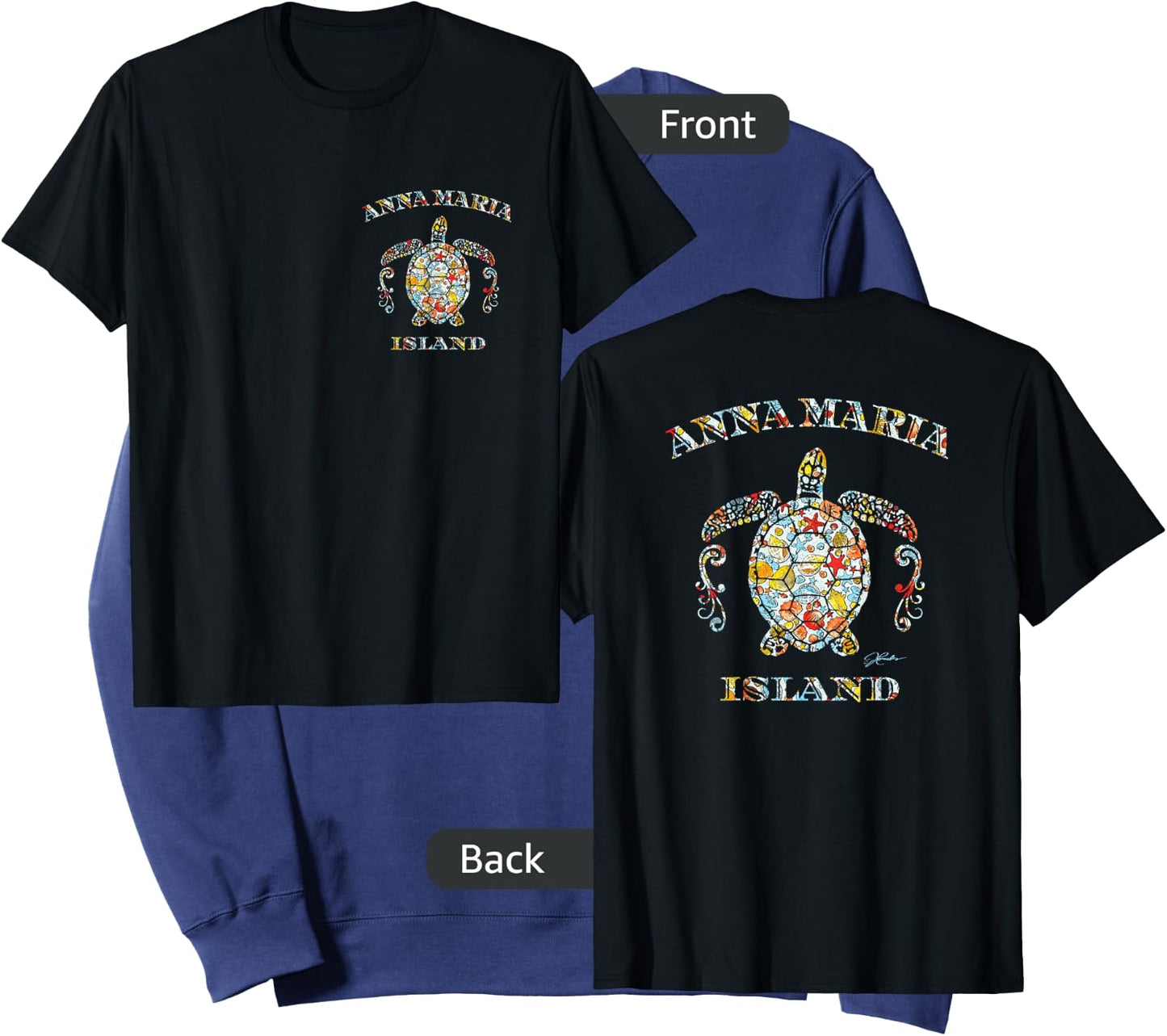 JCombs: Anna Maria Island, Sea Turtle w/ Seashells (2-Sided) Sweatshirt - Sweatshirt | Navy