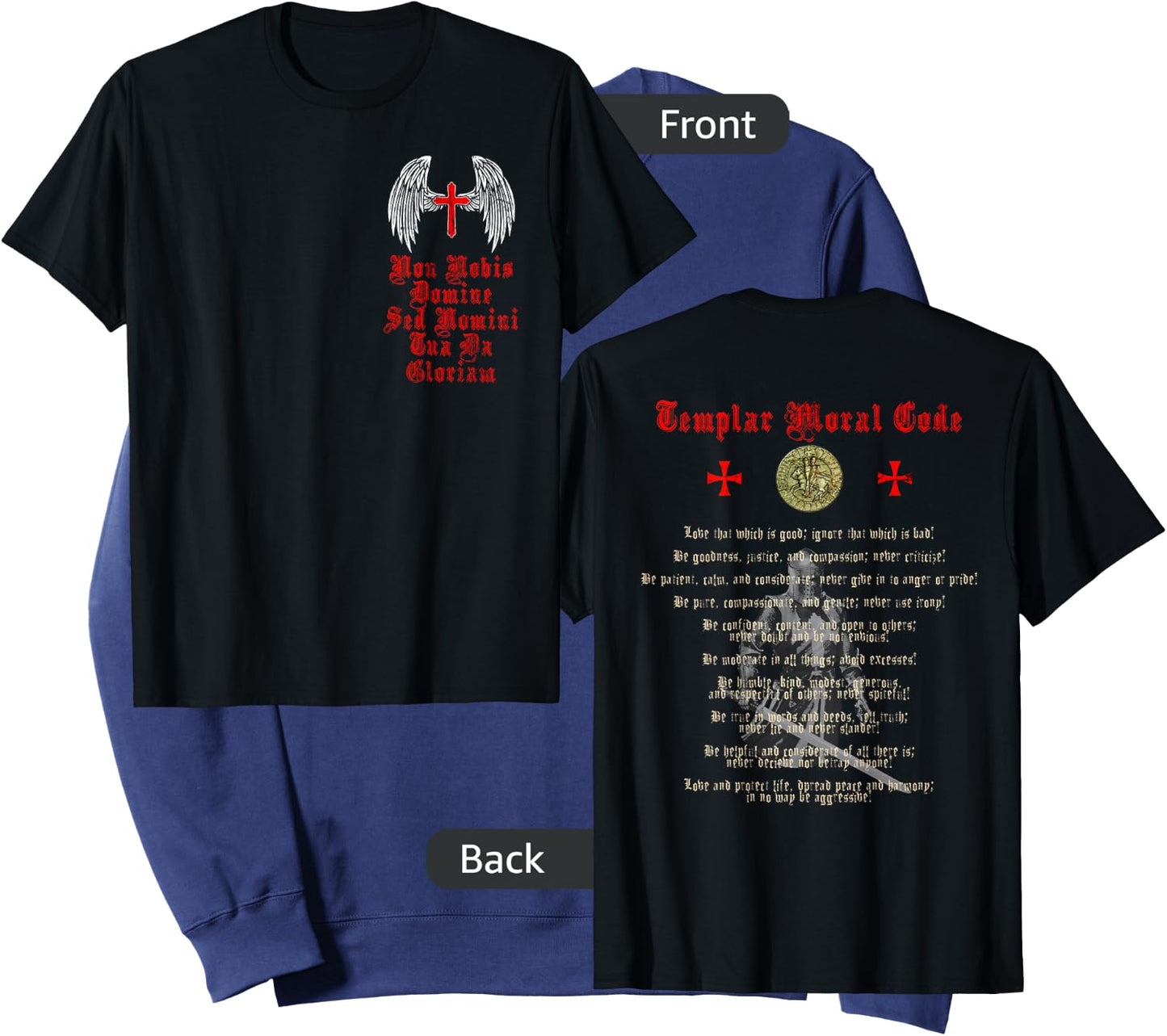 Knights Templar Moral Code Holy Cross Wings Red Crusader Sweatshirt - Sweatshirt | Navy
