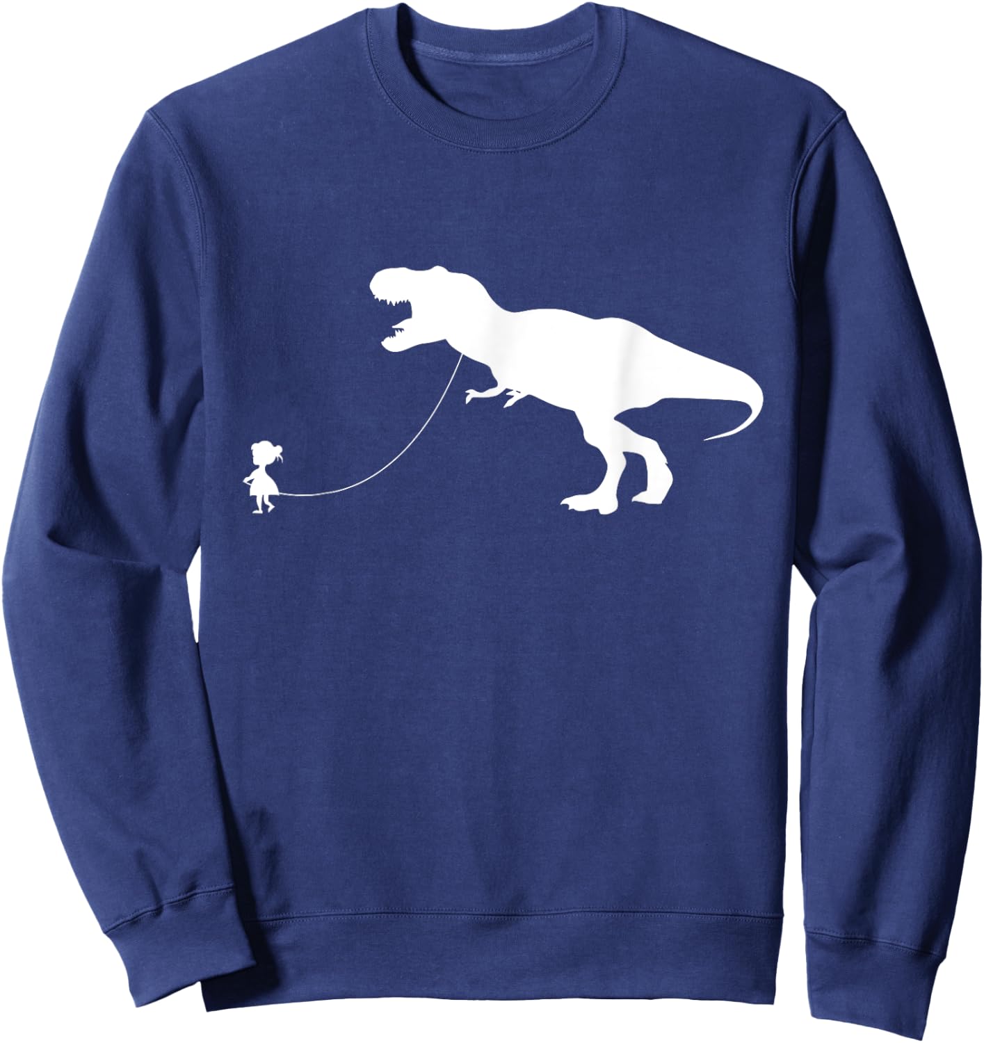 Girl Walking Pet TRex Dinosaur Pet Tyrannosaurus Rex Sweatshirt - Sweatshirt | Navy