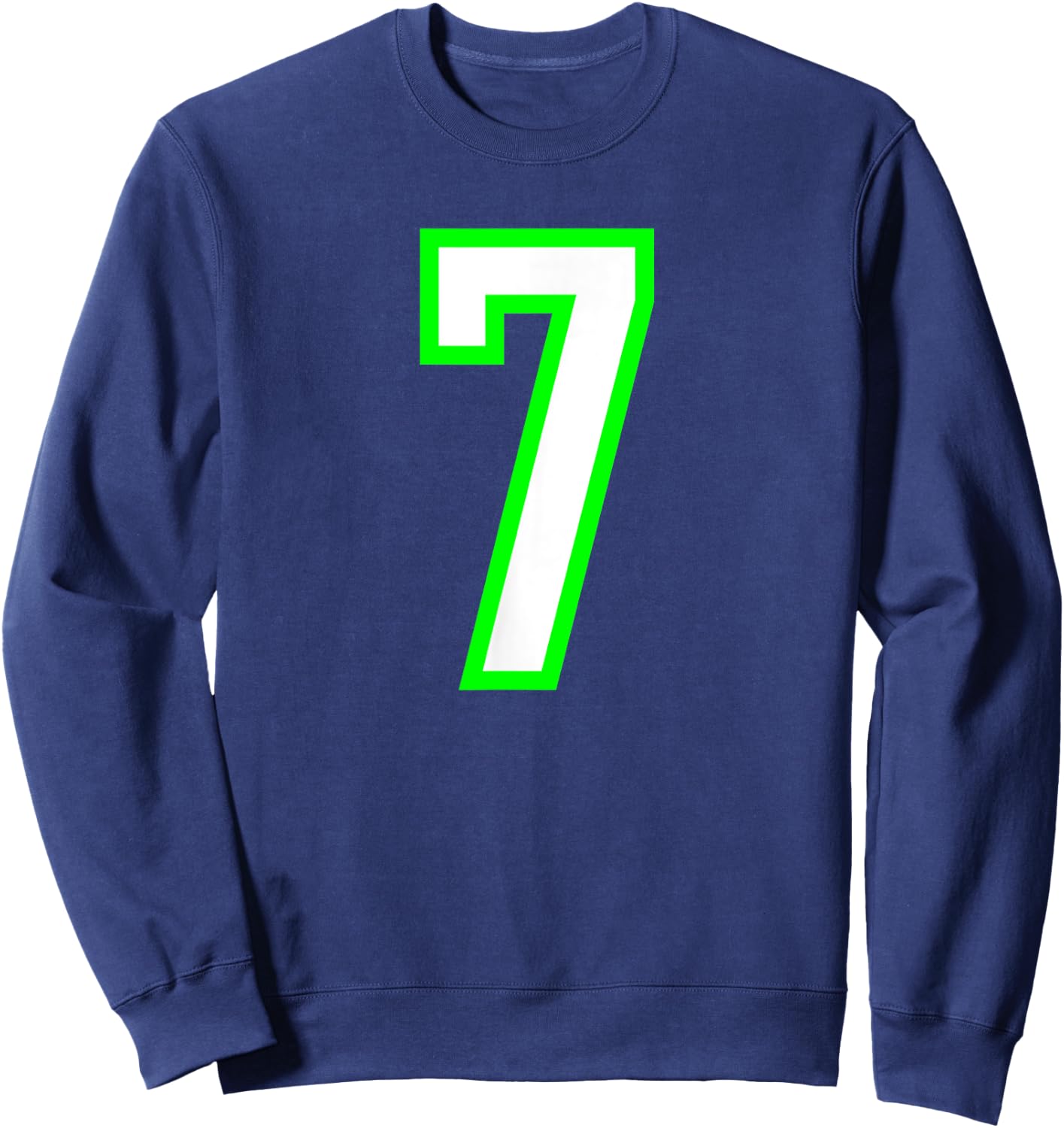 Sports Team Number #7 White Lime Number 7 Sweatshirt - Sweatshirt | Navy