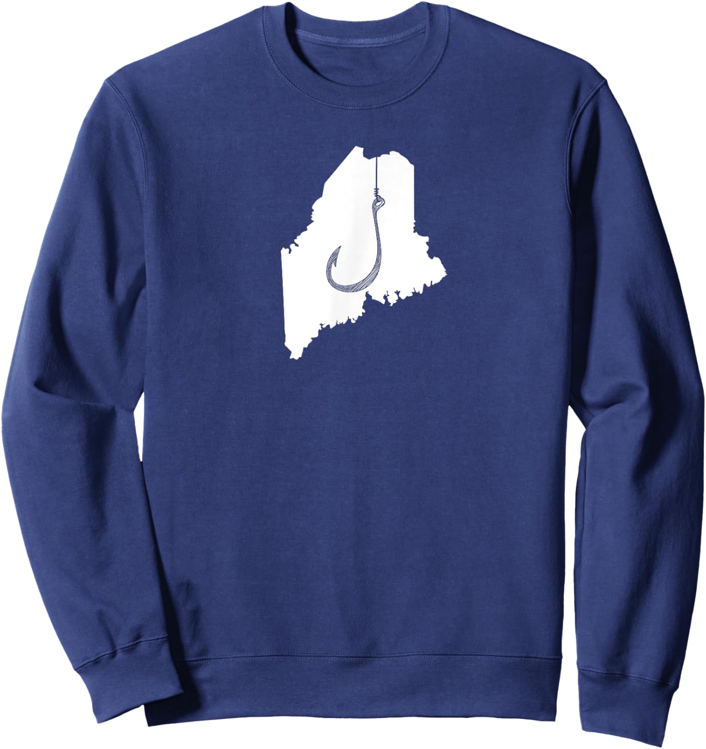 Maine Fishing, Angler State Fisherman Fish Hook Sweatshirt - Sweatshirt | Navy