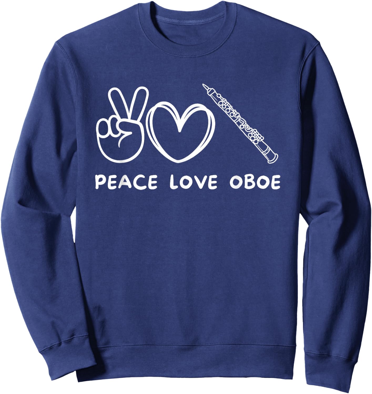 Peace, Love And Oboe Retro Oboe Lover -Adults Black Cotton Blend Short Sleeve Classic Fit Small Sweatshirt - Sweatshirt | Navy