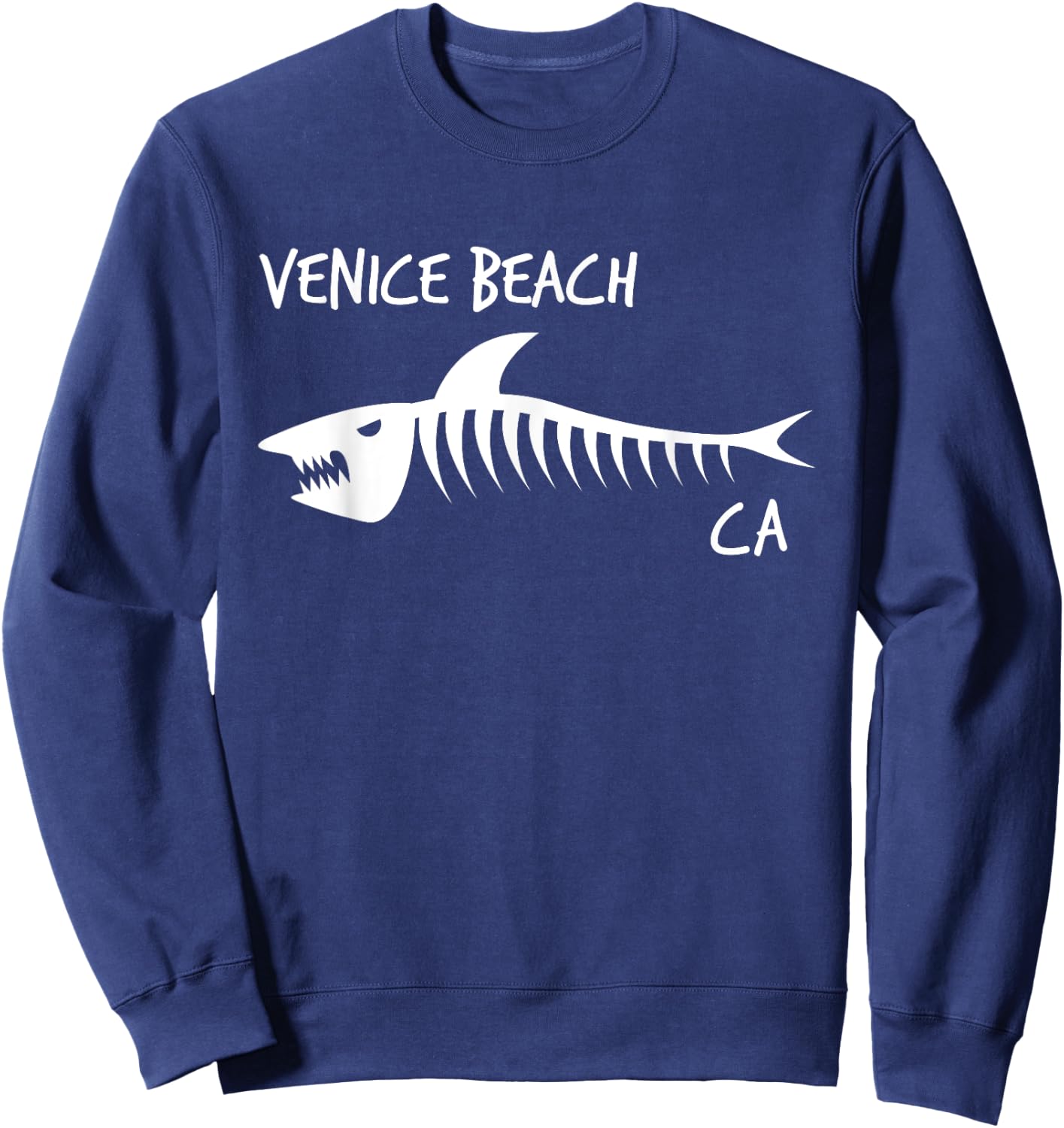 Venice Beach CA Shark Skeleton White Print Men Women Kids Sweatshirt - Sweatshirt | Navy