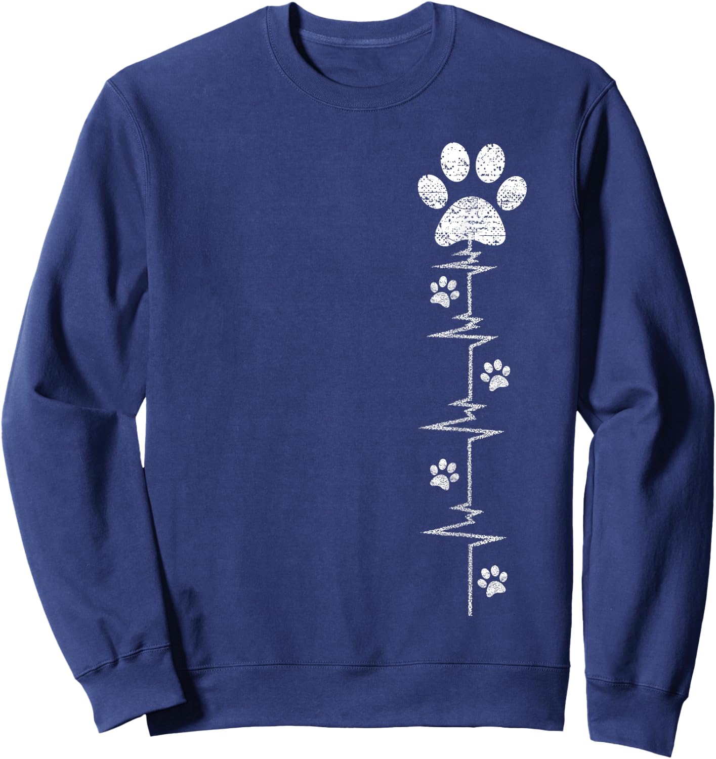 Dog Paw Print Heartbeat Shirt Women Girls Mom Love Dogs Sweatshirt - Sweatshirt | Navy