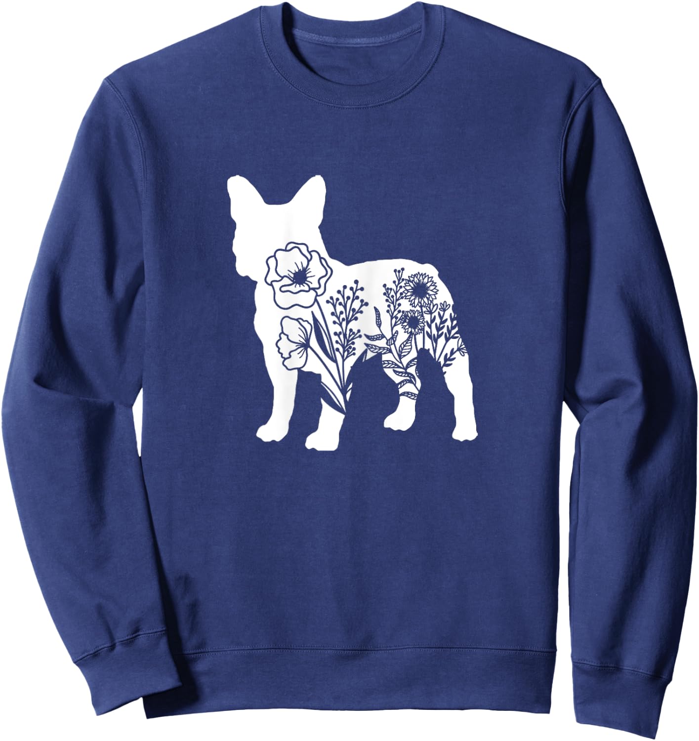Floral French Bulldog Dog Mom Flowers for Human Cute Sweatshirt - Sweatshirt | Navy