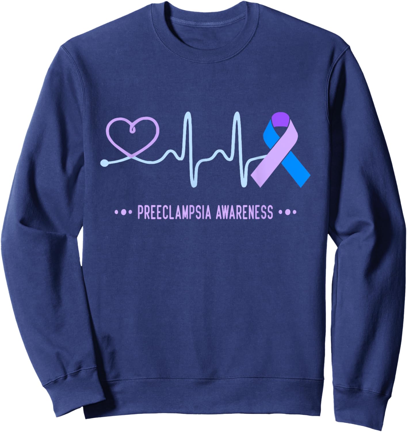 Preeclampsia Awareness Heartbeat Ribbon Sweatshirt - Sweatshirt | Navy