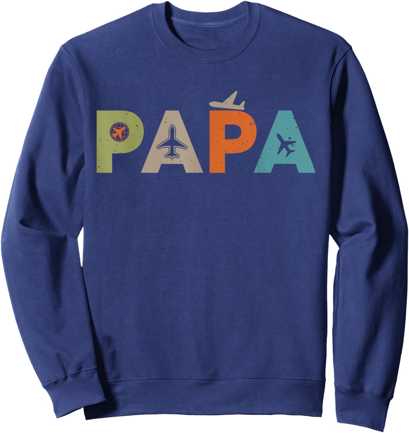 Papa Pilot Aviator Dad Aviation Flying Airplane Sweatshirt - Sweatshirt | Navy