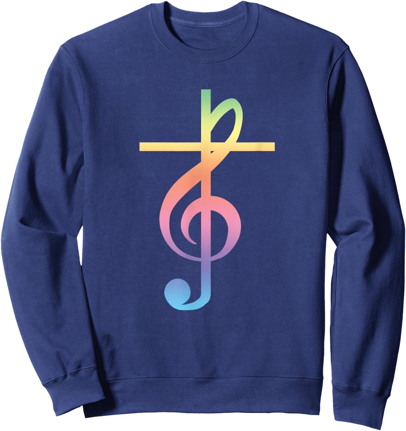 Christian Music Cross Color Treble Clef Musical Gift Sweatshirt - Sweatshirt | Navy