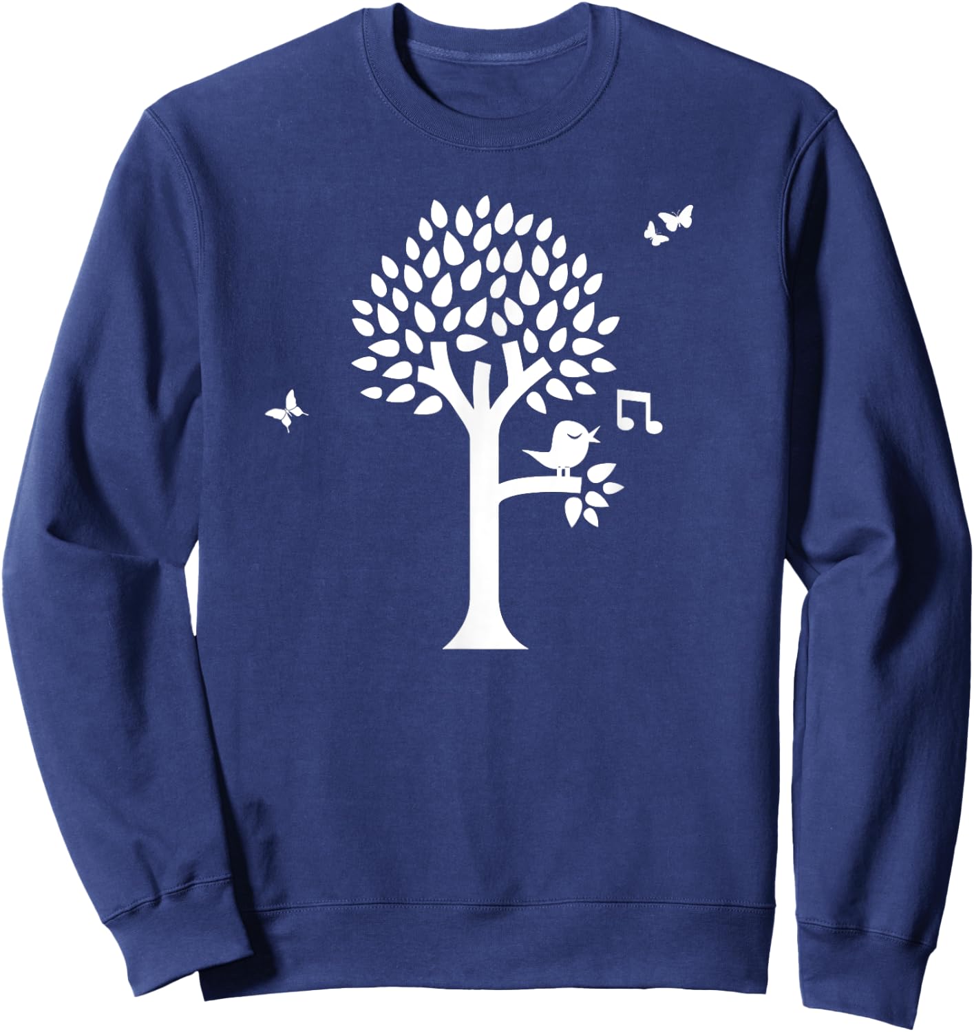 Spring Summer Tree With Songbird And Butterflies Sweatshirt - Sweatshirt | Navy