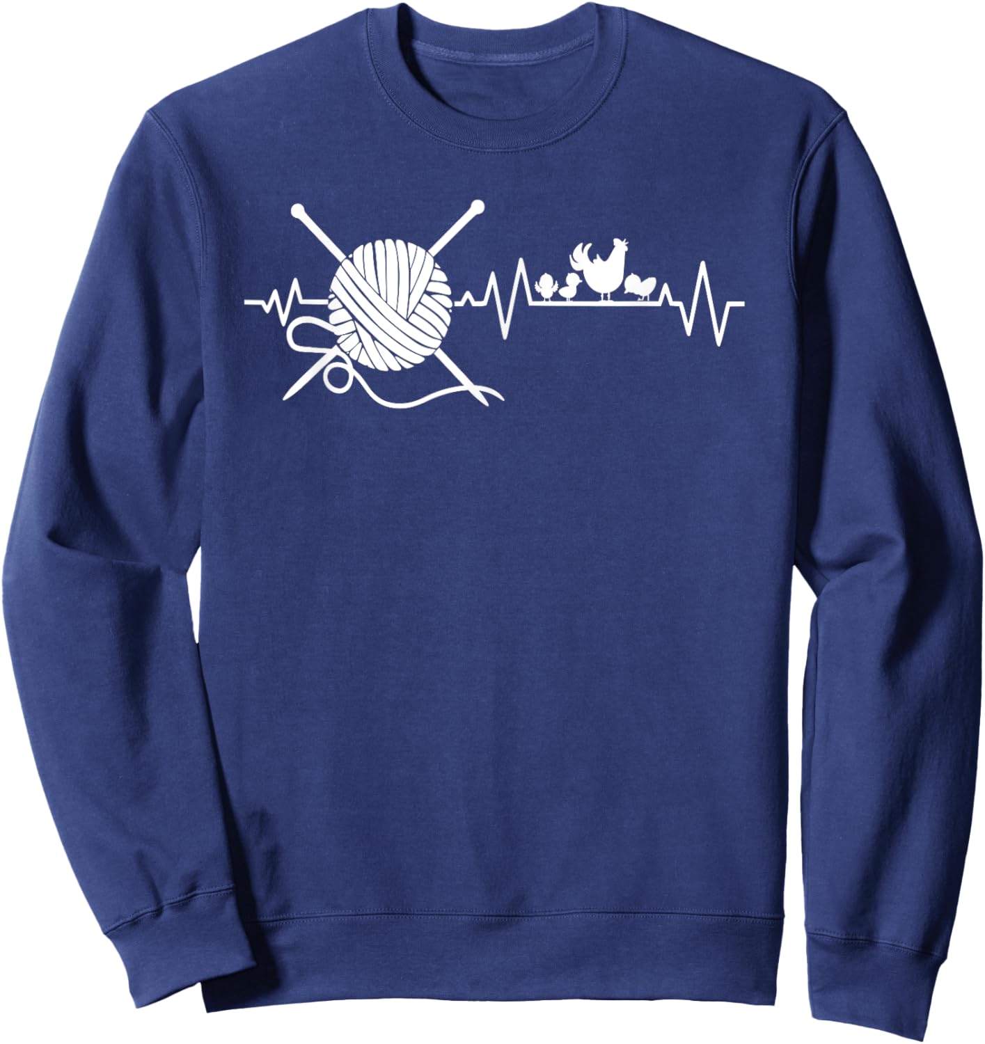 Knitting Yarn Crochet Backyard Chicken Lover Heartbeat Sweatshirt - Sweatshirt | Navy