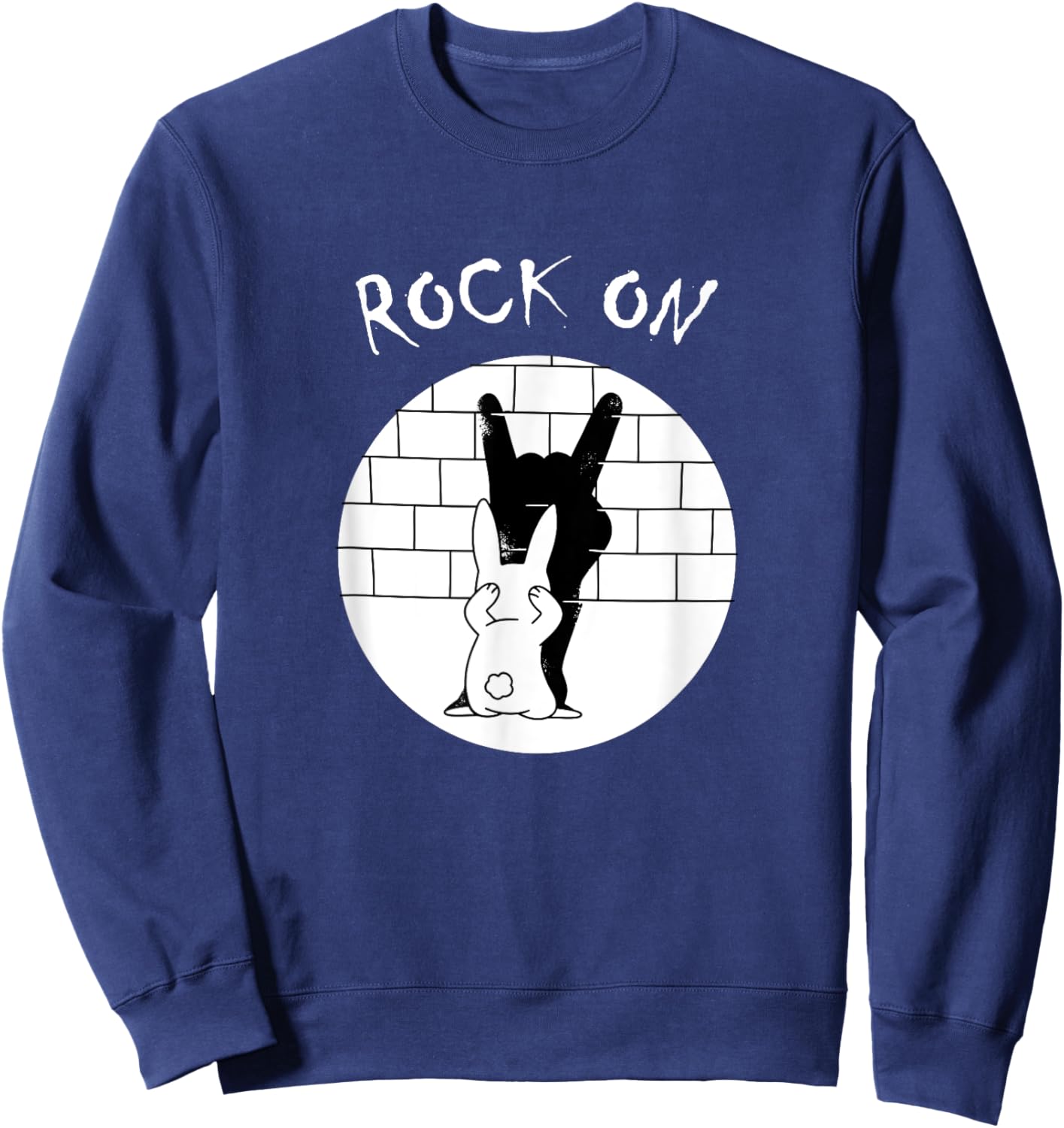 Funny Rock On Rabbit Bunny Shadow Music Rock 'n Roll Hand Sweatshirt - Sweatshirt | Navy