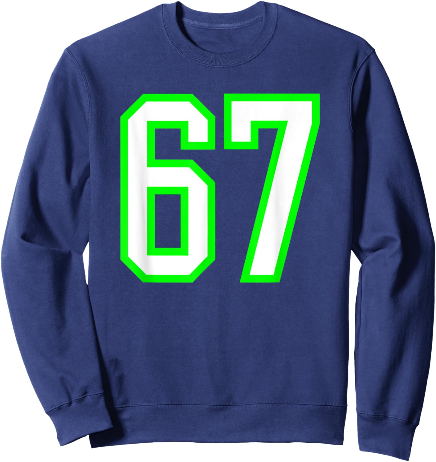 Sports Team Jersey #67 White Lime Jersey Number 67 Sweatshirt - Sweatshirt | Navy