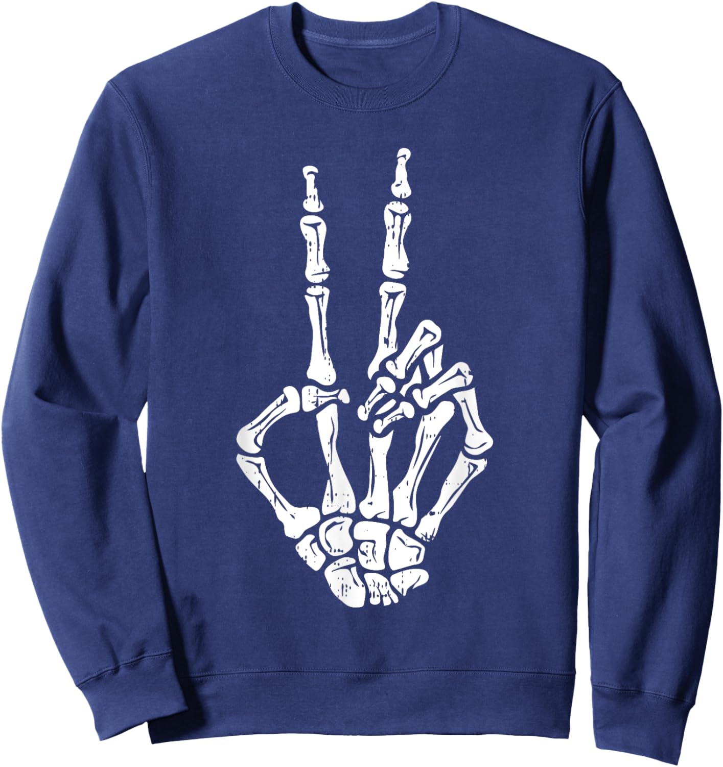 Skeleton Hand Peace Sign Halloween Costume Bones Sweatshirt - Sweatshirt | Navy