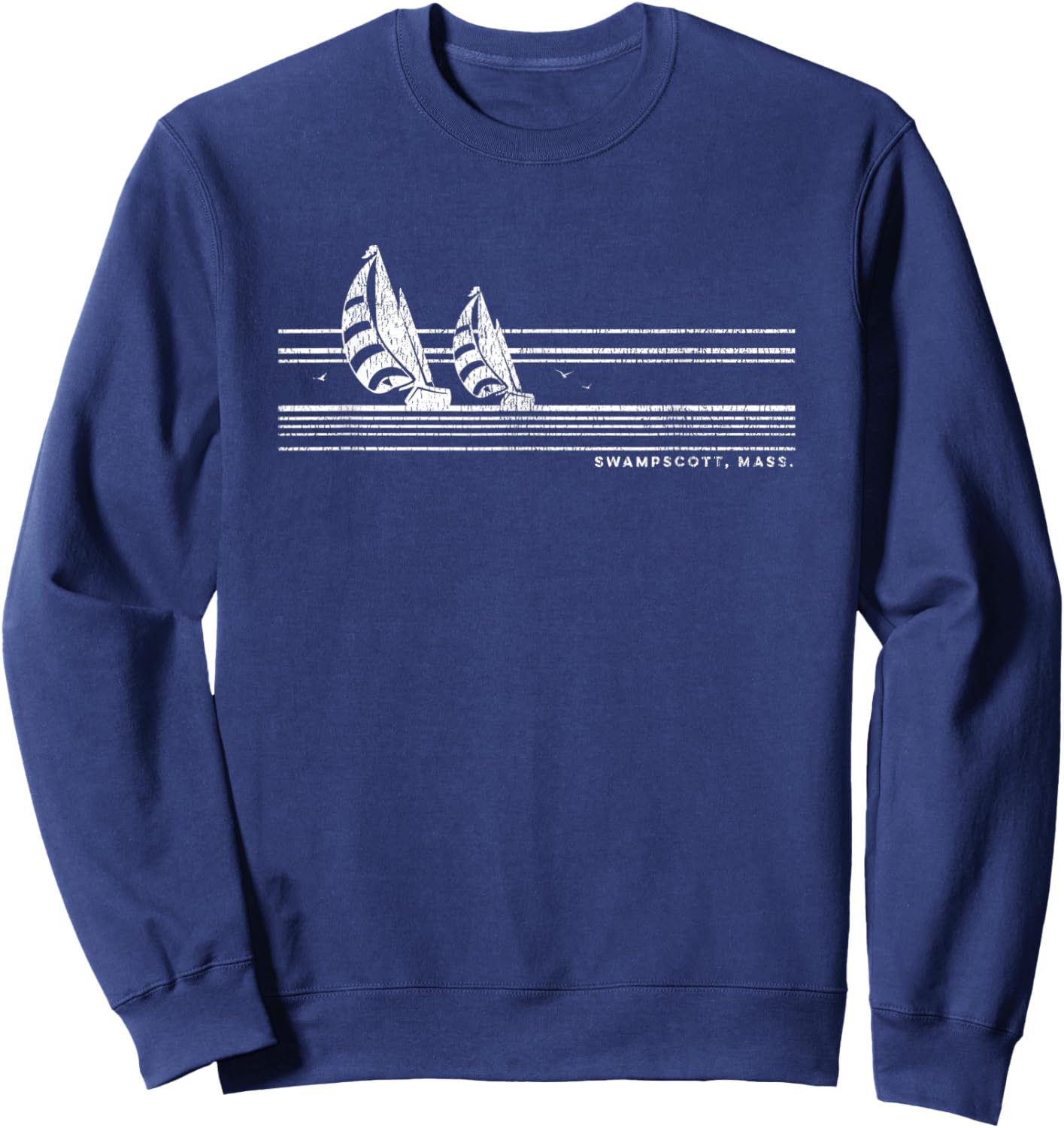 Swampscott MA Vintage Sailing 70s Nautical Sailboat Sweatshirt - Sweatshirt | Navy