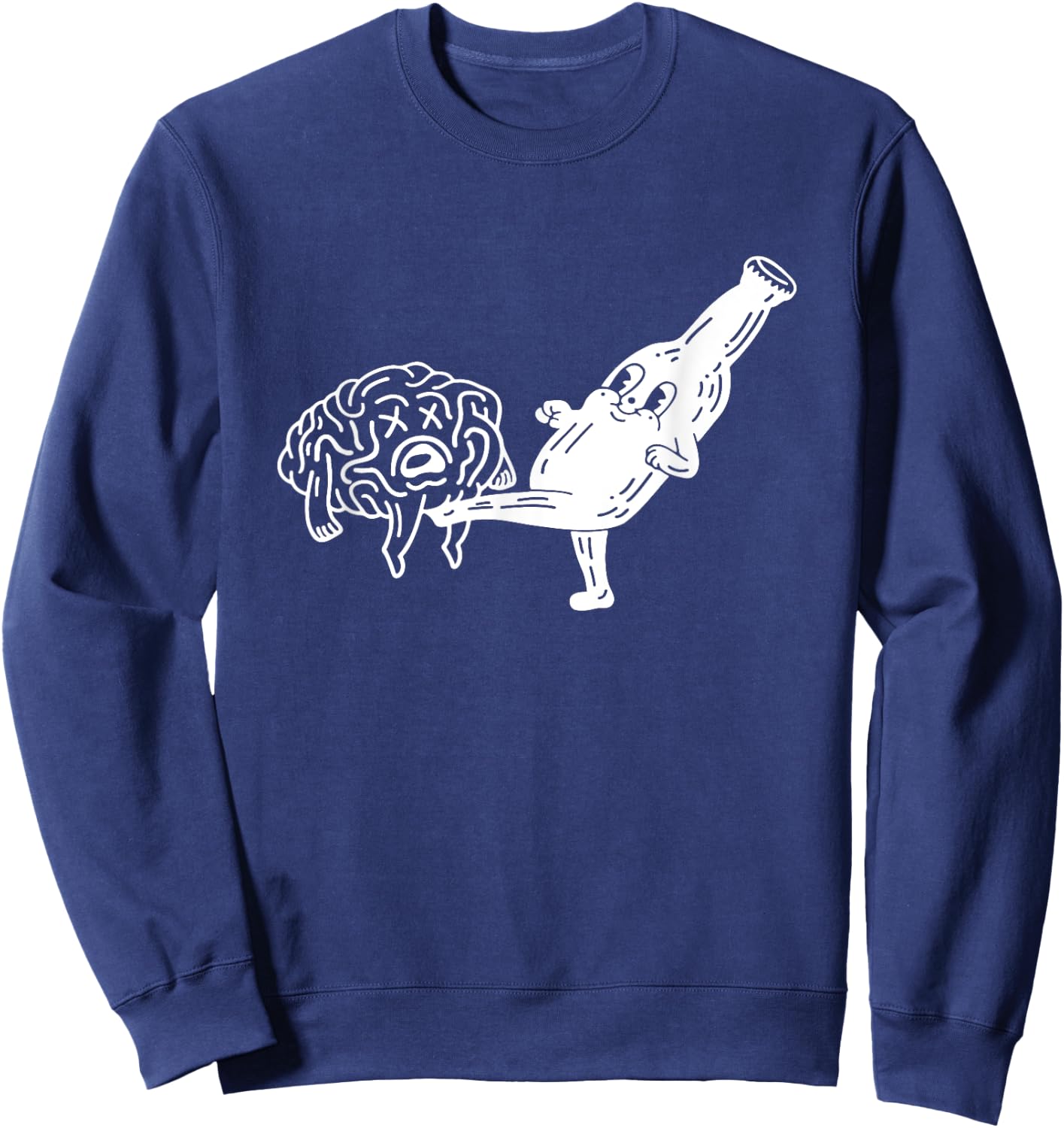 Smiling Beer Bottle Kicking Brain Sweatshirt - Sweatshirt | Navy