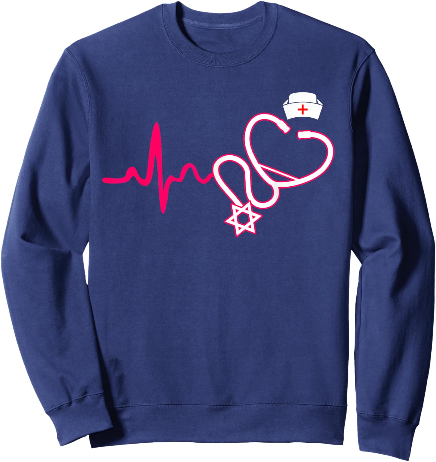 Jewish Nurse - Stethoscope Nursing Heartbeat Sweatshirt - Sweatshirt | Navy