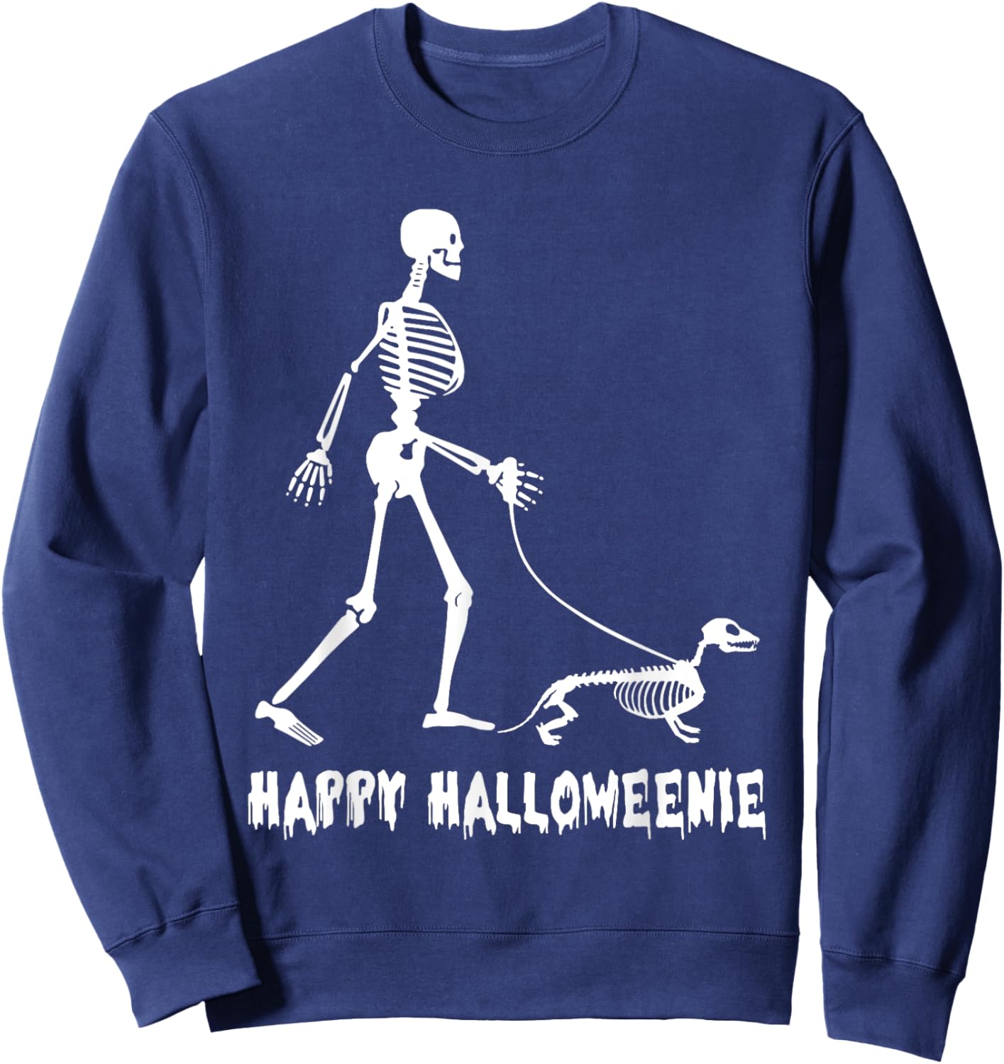 Happy Halloweenie Skeleton Walking Dachshund Dog Halloween Women Kids Sweatshirt - Sweatshirt | Navy