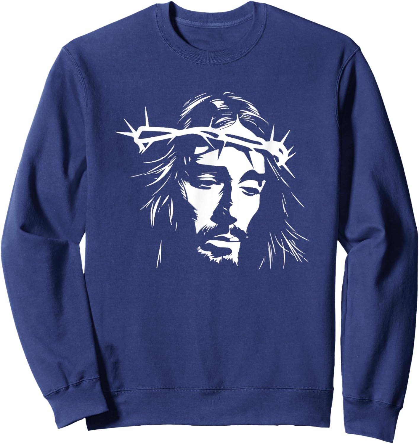 Jesus Christ Design -Adult , Black, Small, Short Sleeve, Modern, Classic, Casual, Vacation, Cotton 65% Polyester 35% Sweatshirt - Sweatshirt | Navy