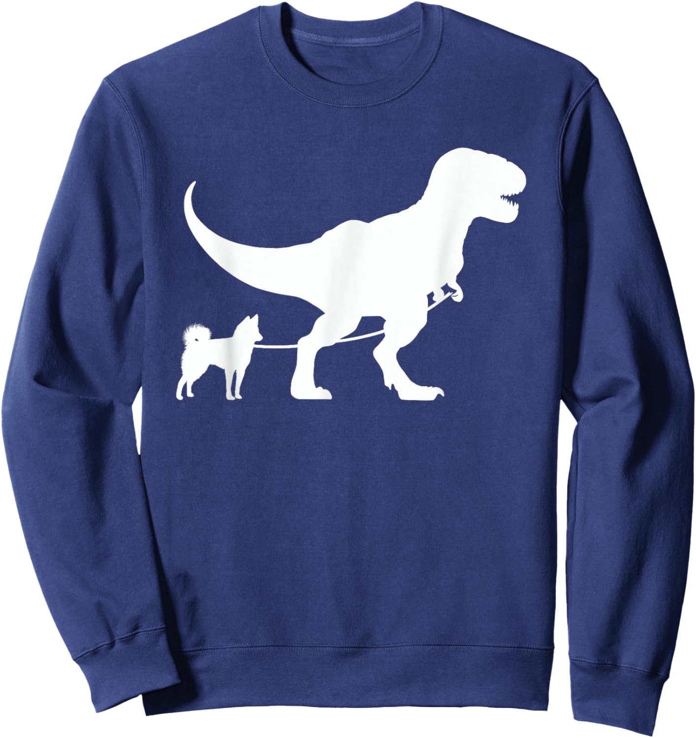 T-Rex Walking a Dog Funny Alaskan Klee Kai Dad Dog Lovers Men Women Kids Sweatshirt - Sweatshirt | Navy