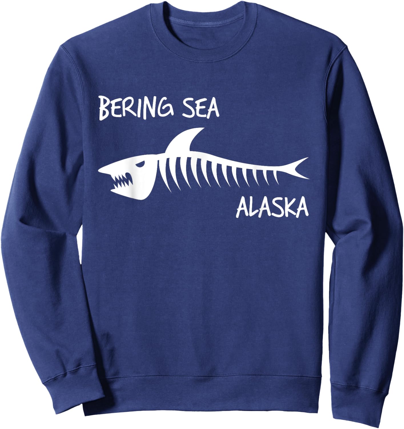 Bering Sea Alaska Shark Skeleton White Print Sweatshirt - Sweatshirt | Navy