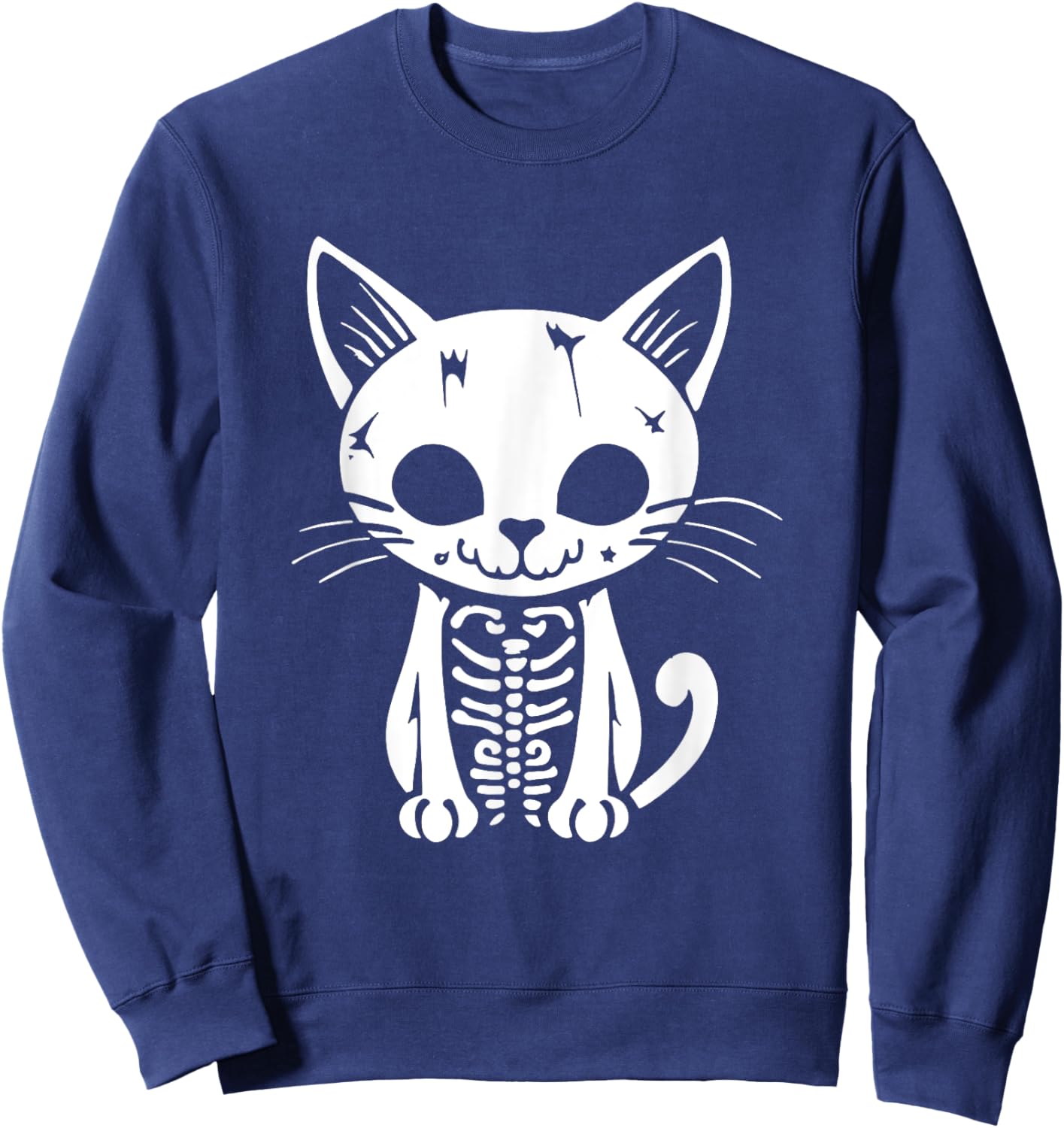 Funny Halloween Skeleton Cat Kitty Costume Skull Cat Women Kids Sweatshirt - Sweatshirt | Navy