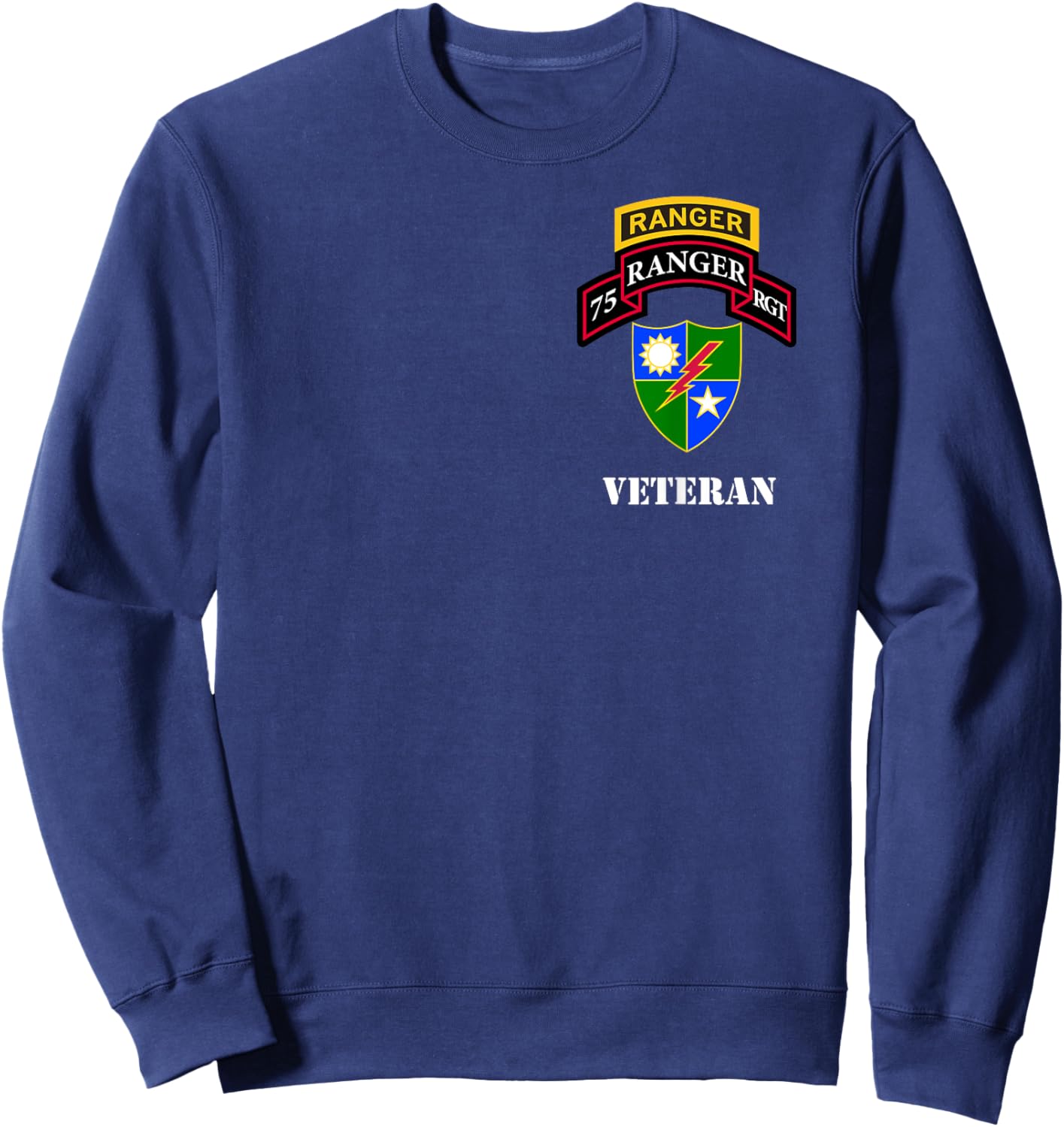 US Army Ranger - 75th Regiment with Tab - Veteran Black Sweatshirt - Sweatshirt | Navy