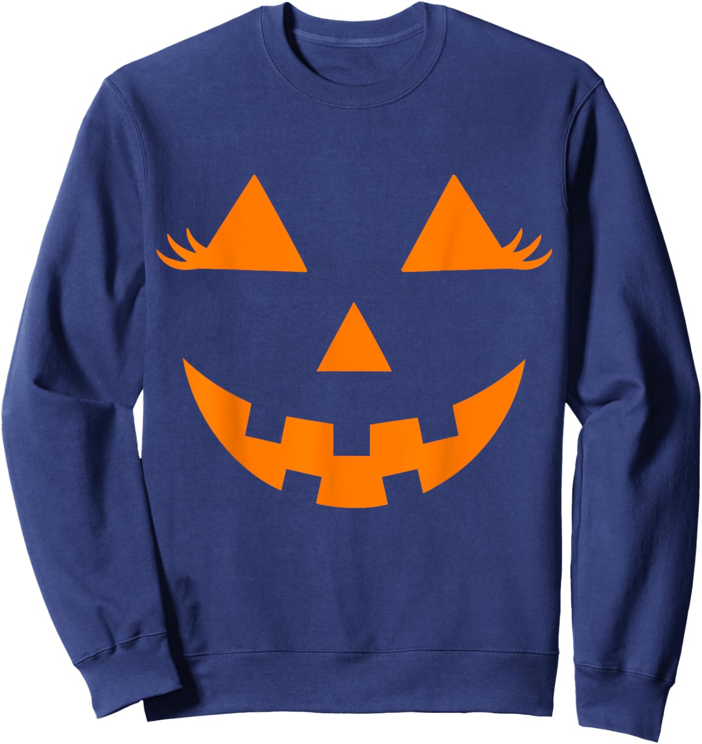 Jack O Lantern Face Pumpkin Eyelashes Hallowen Costume Funny Sweatshirt - Sweatshirt | Navy
