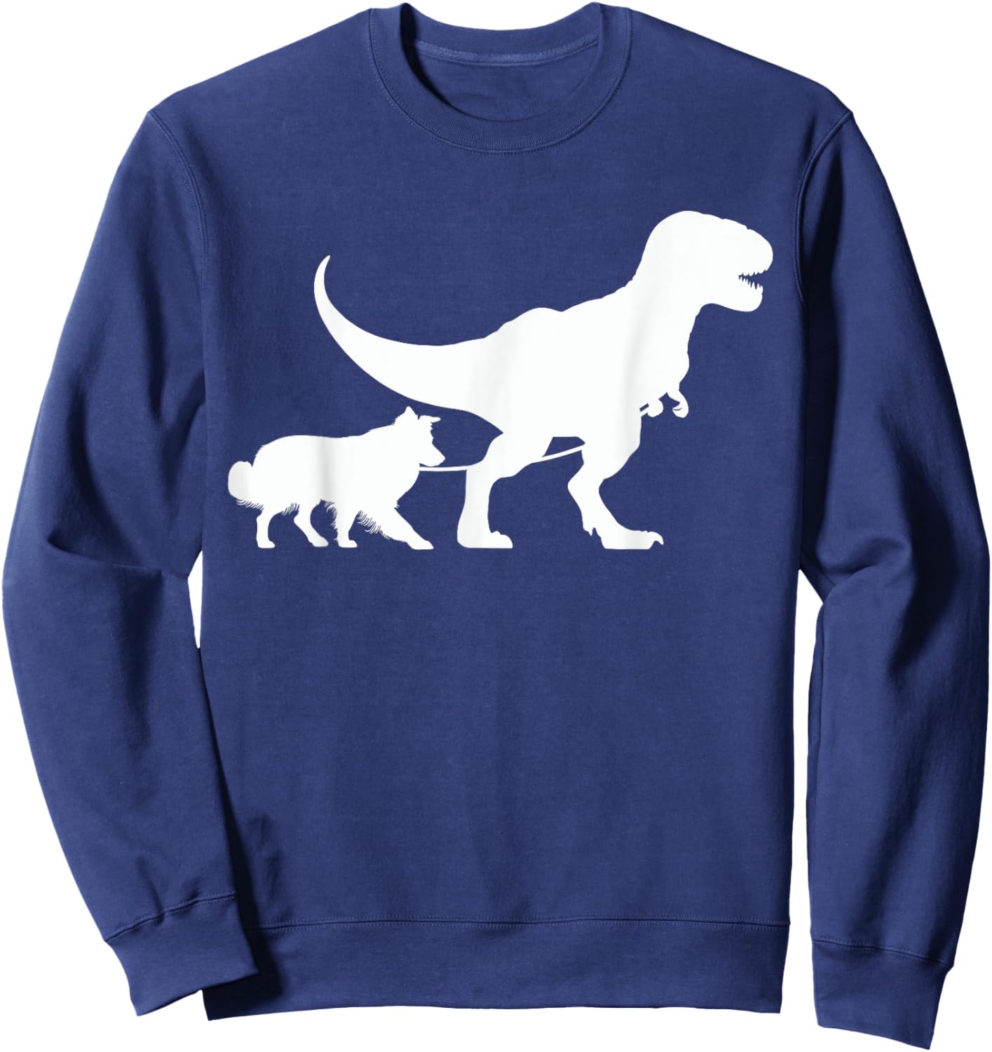 T-Rex Walking a Dog Funny Border Collie Dad Dog Lovers Sweatshirt - Sweatshirt | Navy