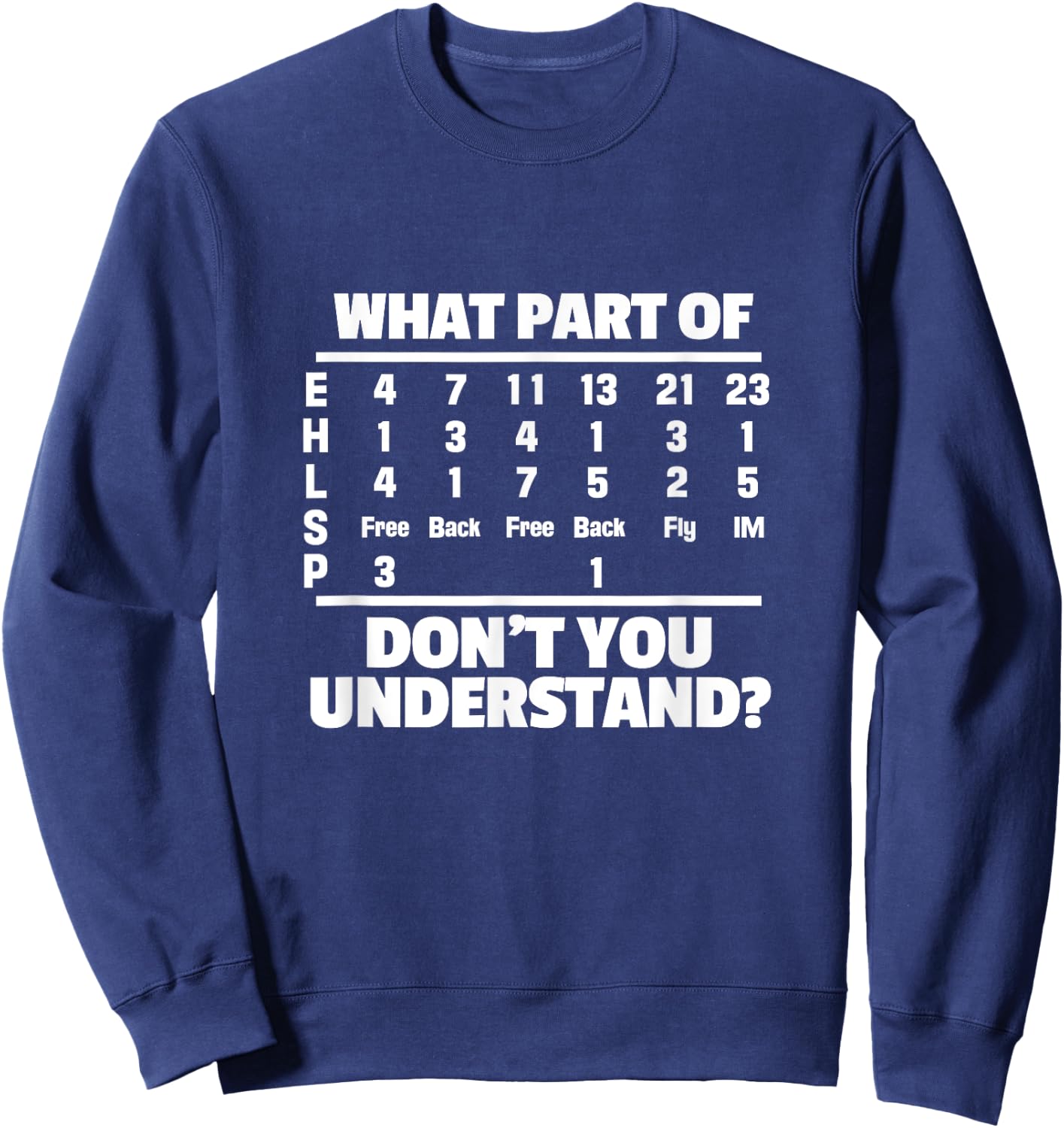 What is part of Don't You Understand? Swimming Swimmer Swimming Sweatshirt - Sweatshirt | Navy