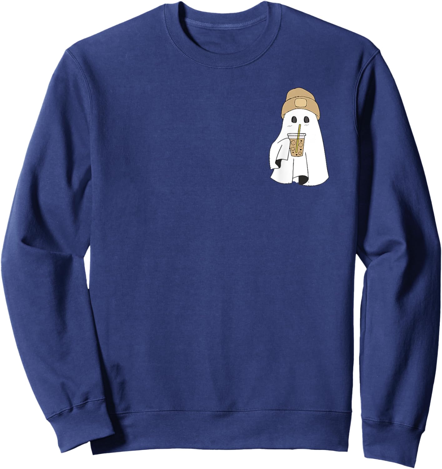 Spooky Season Cute Retro Ghost Ice Coffee Halloween Costume Sweatshirt - Sweatshirt | Navy