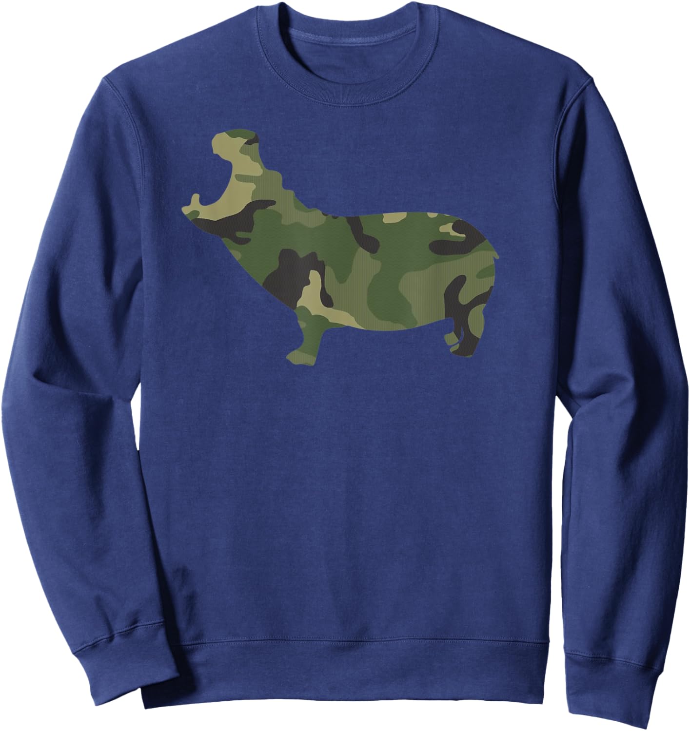 Camo Hippo Funny Camouflage Pattern Army Colors Safari Sweatshirt - Sweatshirt | Navy