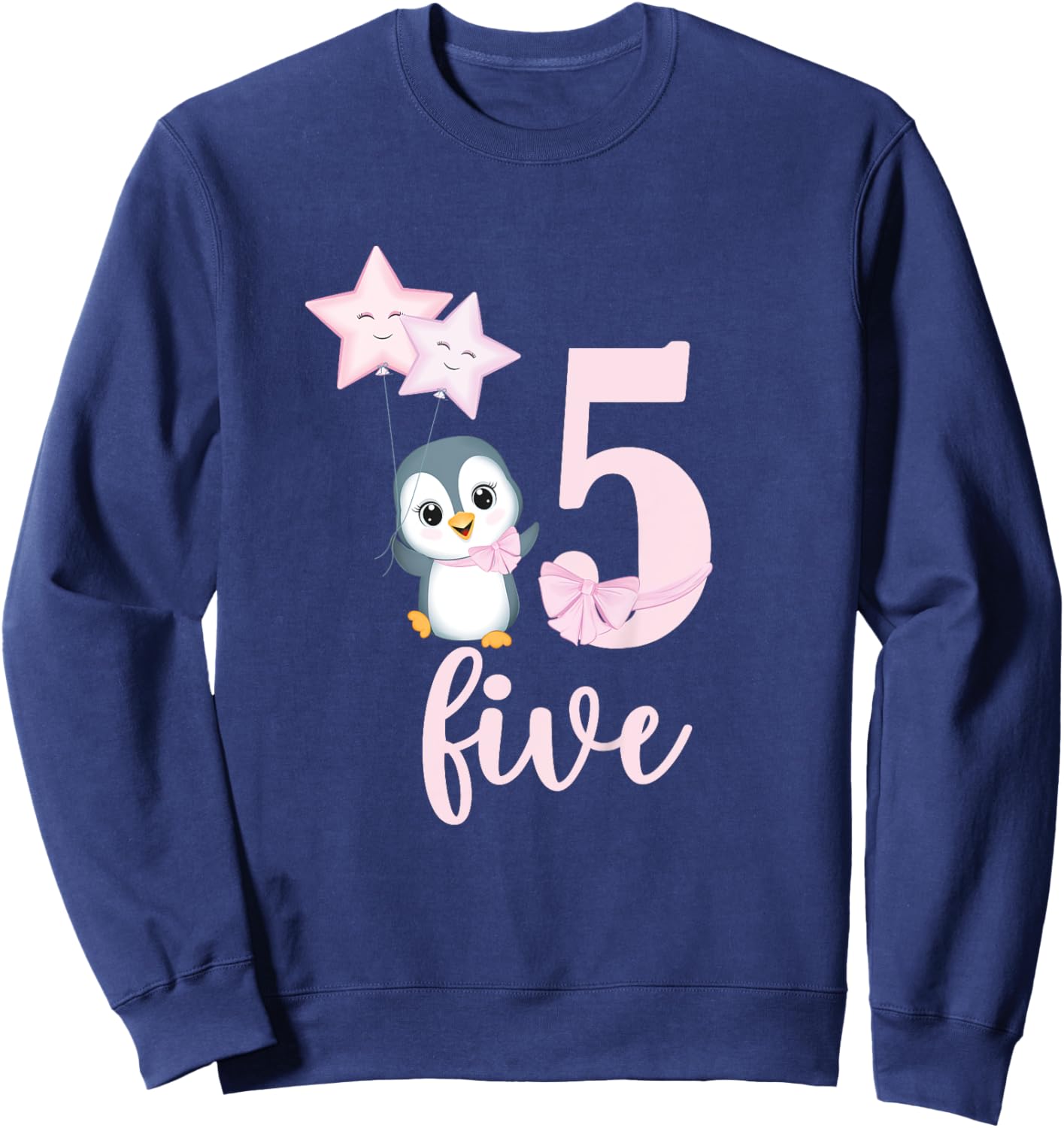 5th Penguin Birthday Party Five Year Old Girl Penguin Sweatshirt - Sweatshirt | Navy