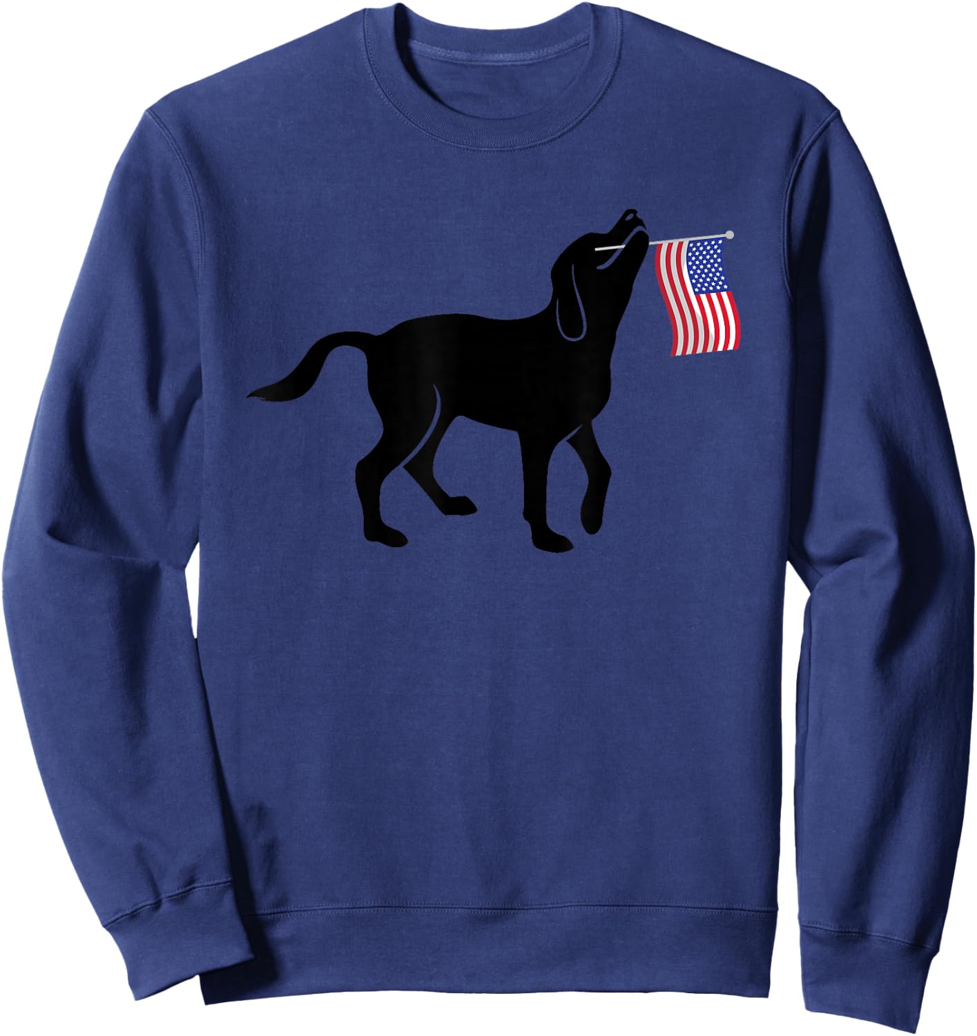Black Lab Dog Holding July 4th Patriotic USA Flag Sweatshirt - Sweatshirt | Navy
