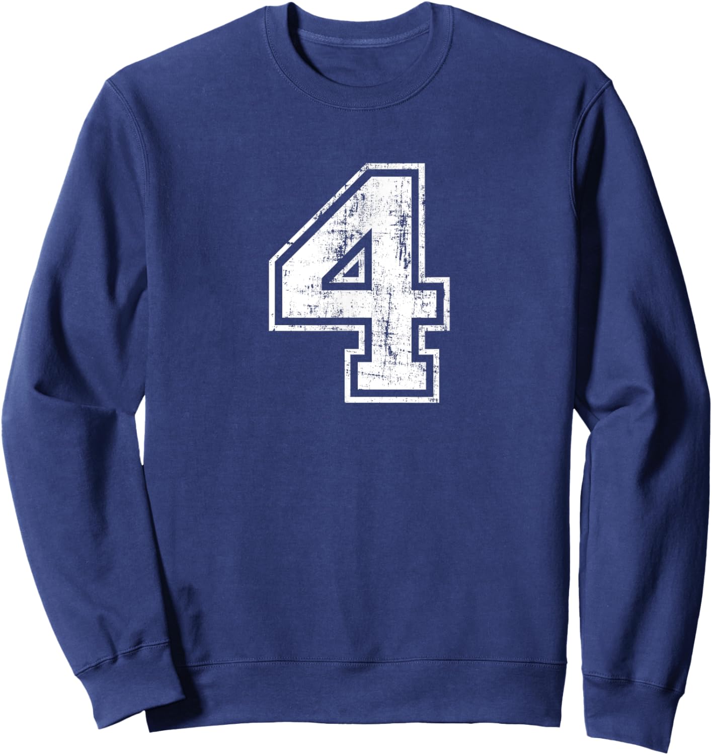 Number 4 Four Varsity Distressed Vintage Sport Training Gym Sweatshirt - Sweatshirt | Navy