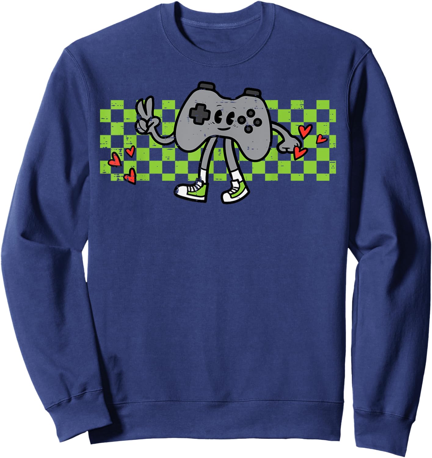 Gamer Controller Peace Retro Gaming Groovy Men Boys Kids Sweatshirt - Sweatshirt | Navy