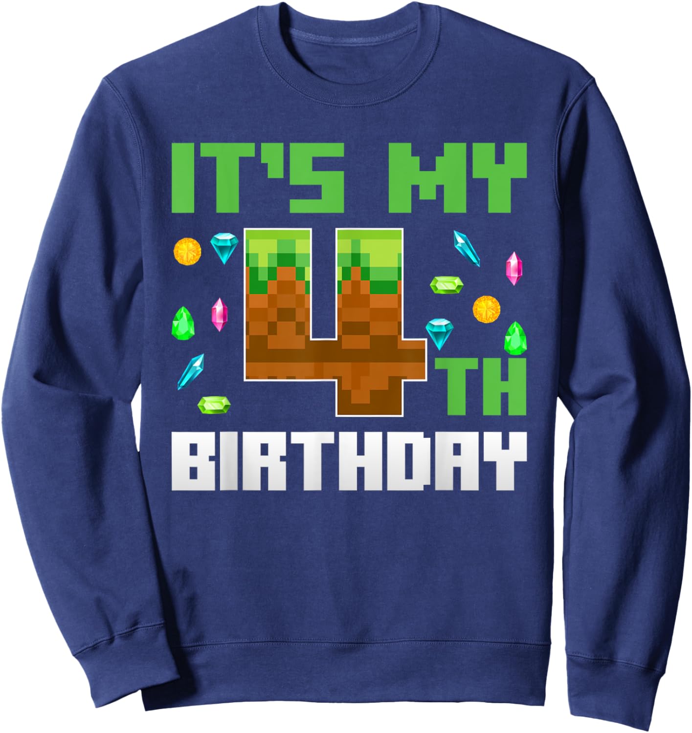 Boys Kids 4th Birthday It's My 4th Birthday Video Game Pixel Sweatshirt - Sweatshirt | Navy